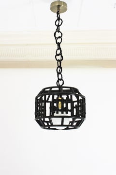 Rattan Bamboo Black Painted Pendant Hanging Light / Lantern