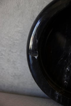 Italian Modernist Black & White Vein Marble Circular Ashtray