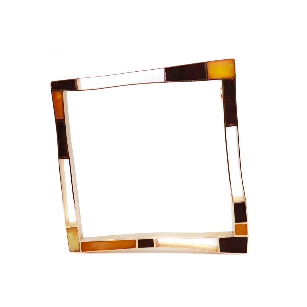 Uncut Italian Modernist Bracelet in 18k Gold, Ebony, and Amber For Sale