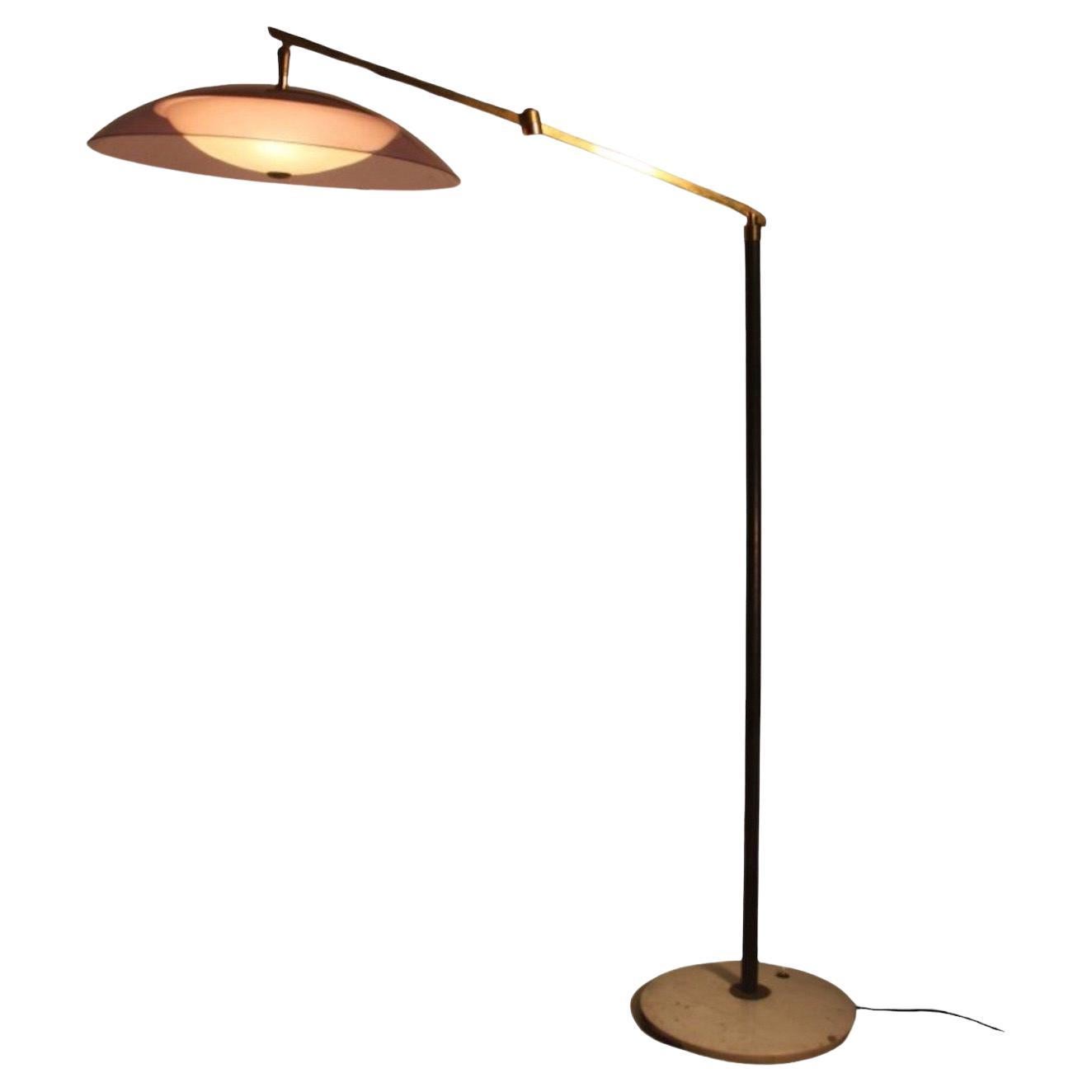 Italian Modernist Brass and Acrylic Adjustable Floor Lamp by Stilux For Sale