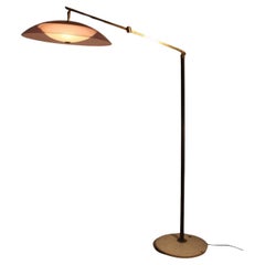 Retro Italian Modernist Brass and Acrylic Adjustable Floor Lamp by Stilux
