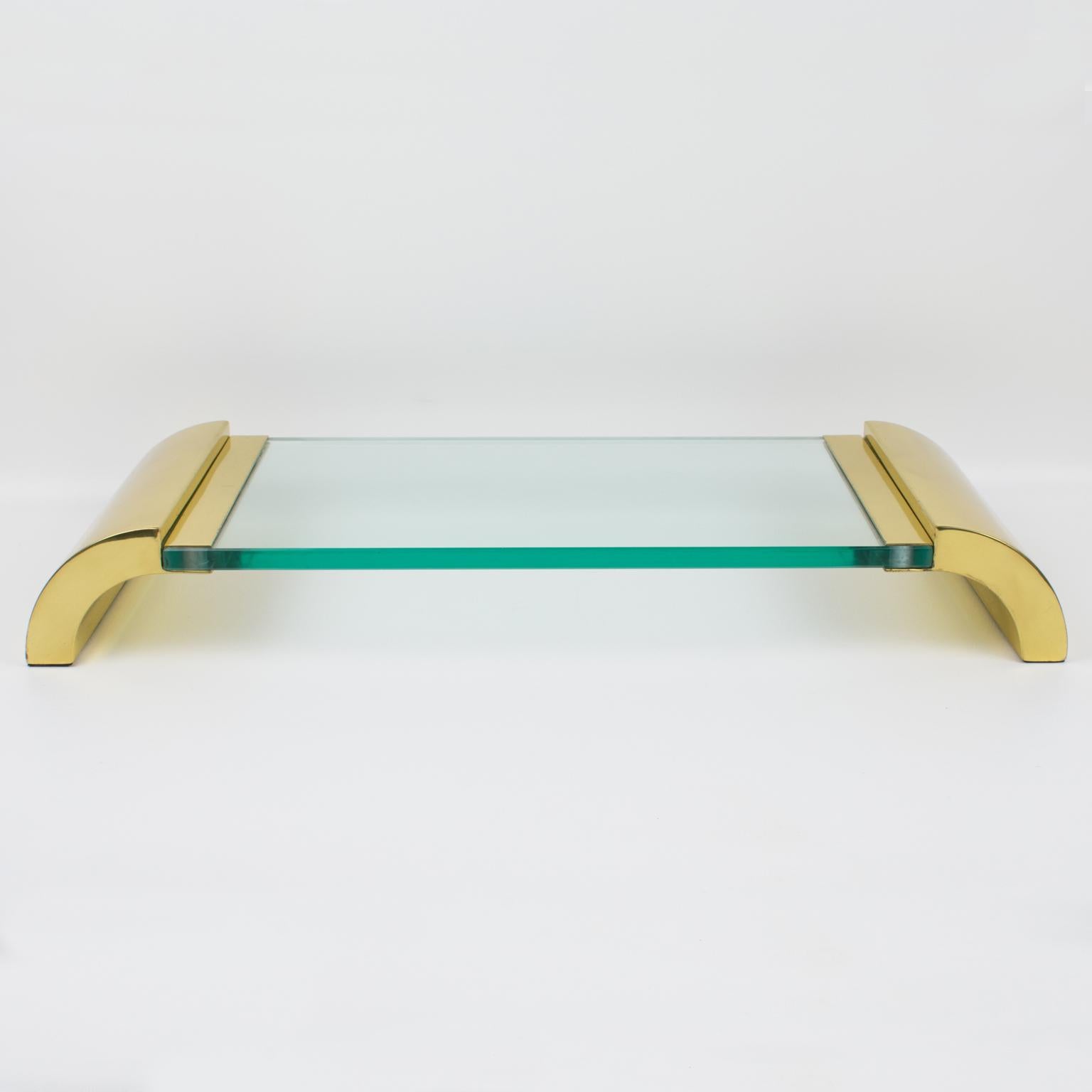Late 20th Century Modernist Brass and Glass Pedestal Centerpiece Tray, Italy 1980s
