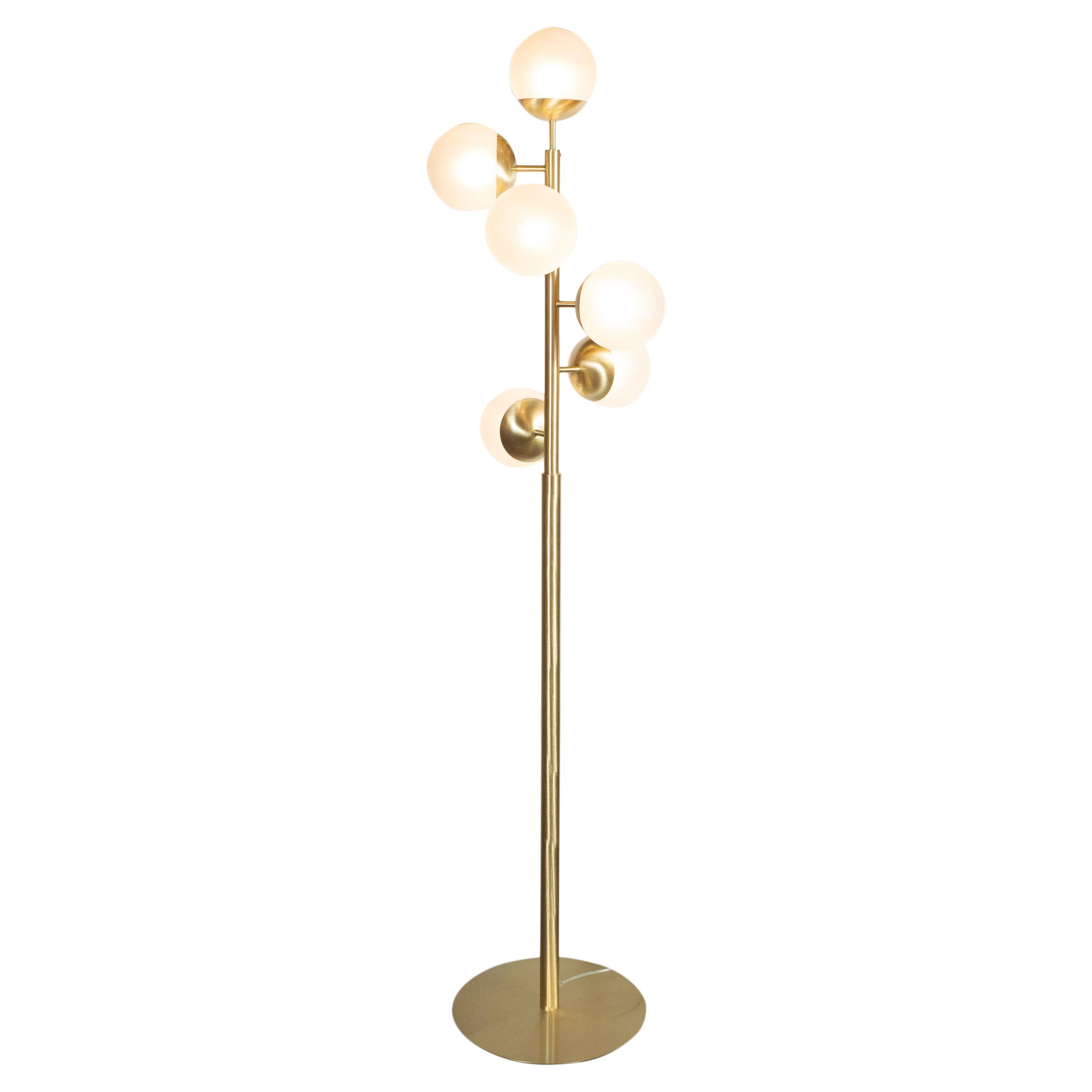 Italian Modernist Brass and Hand Blown Murano Frosted Glass Six-Globe Floor Lamp 2
