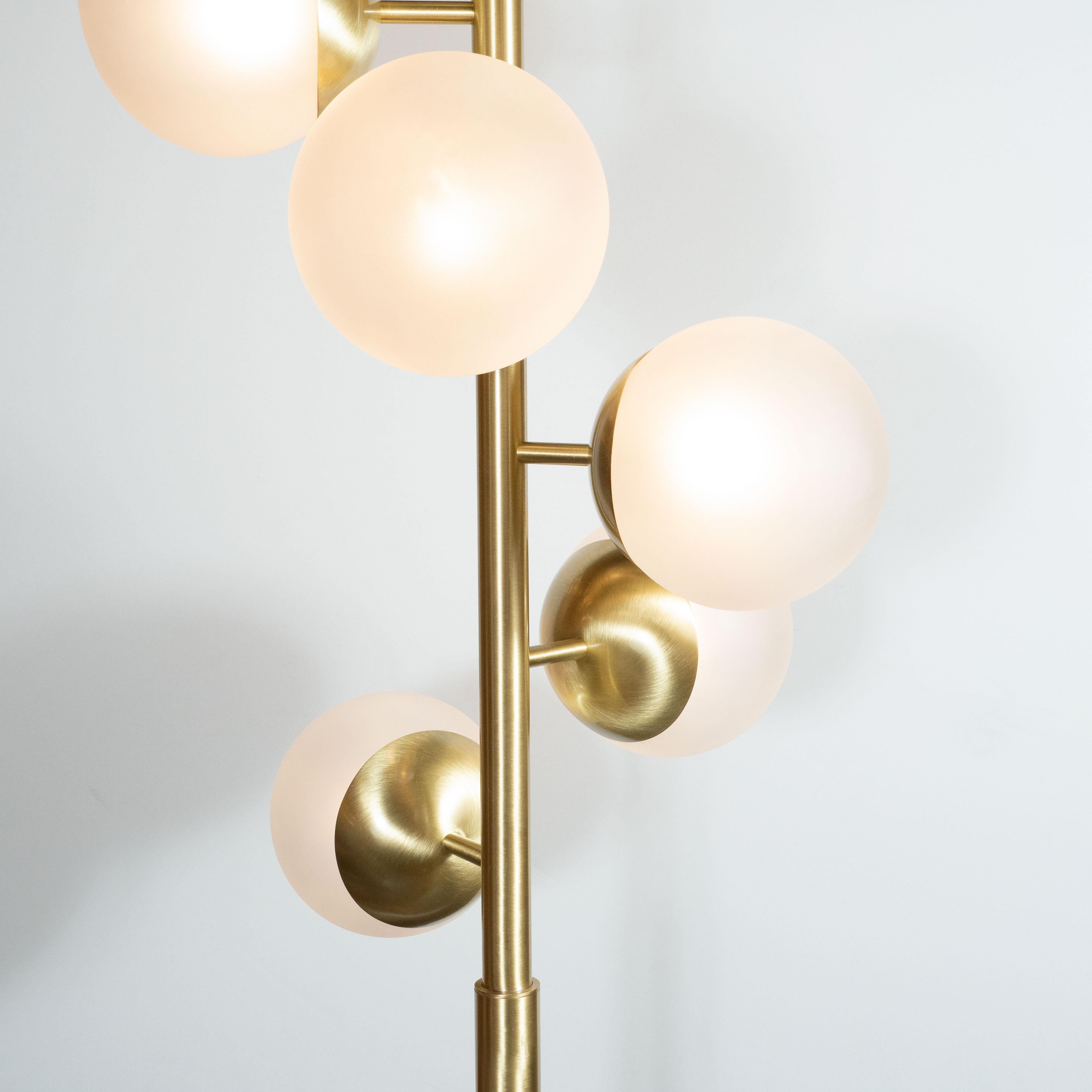 Italian Modernist Brass and Hand Blown Murano Frosted Glass Six-Globe Floor Lamp 3