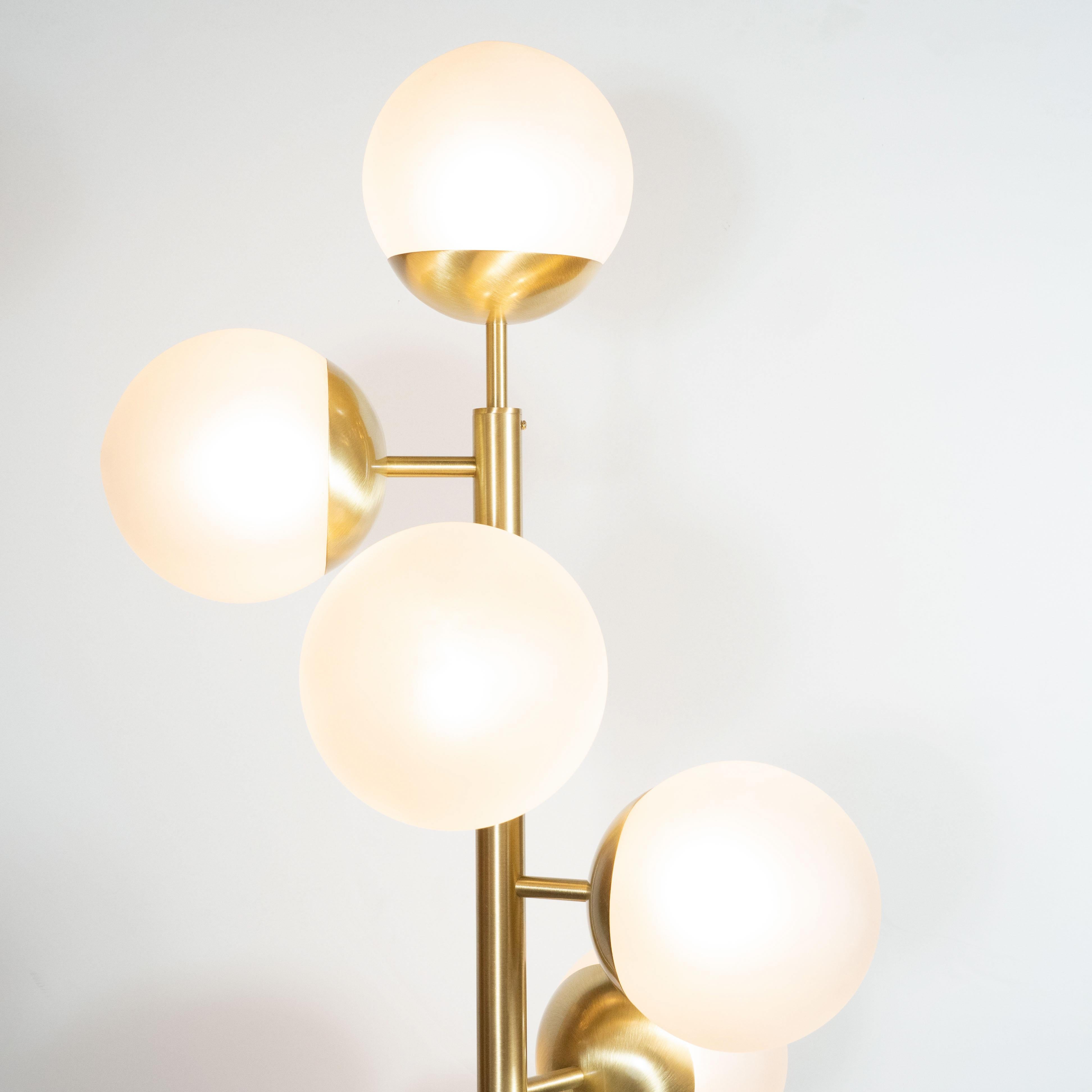 Italian Modernist Brass and Hand Blown Murano Frosted Glass Six-Globe Floor Lamp 4