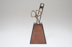 Italian Modernist Brass And Leather Desk Set with Letter Opener and Scissors