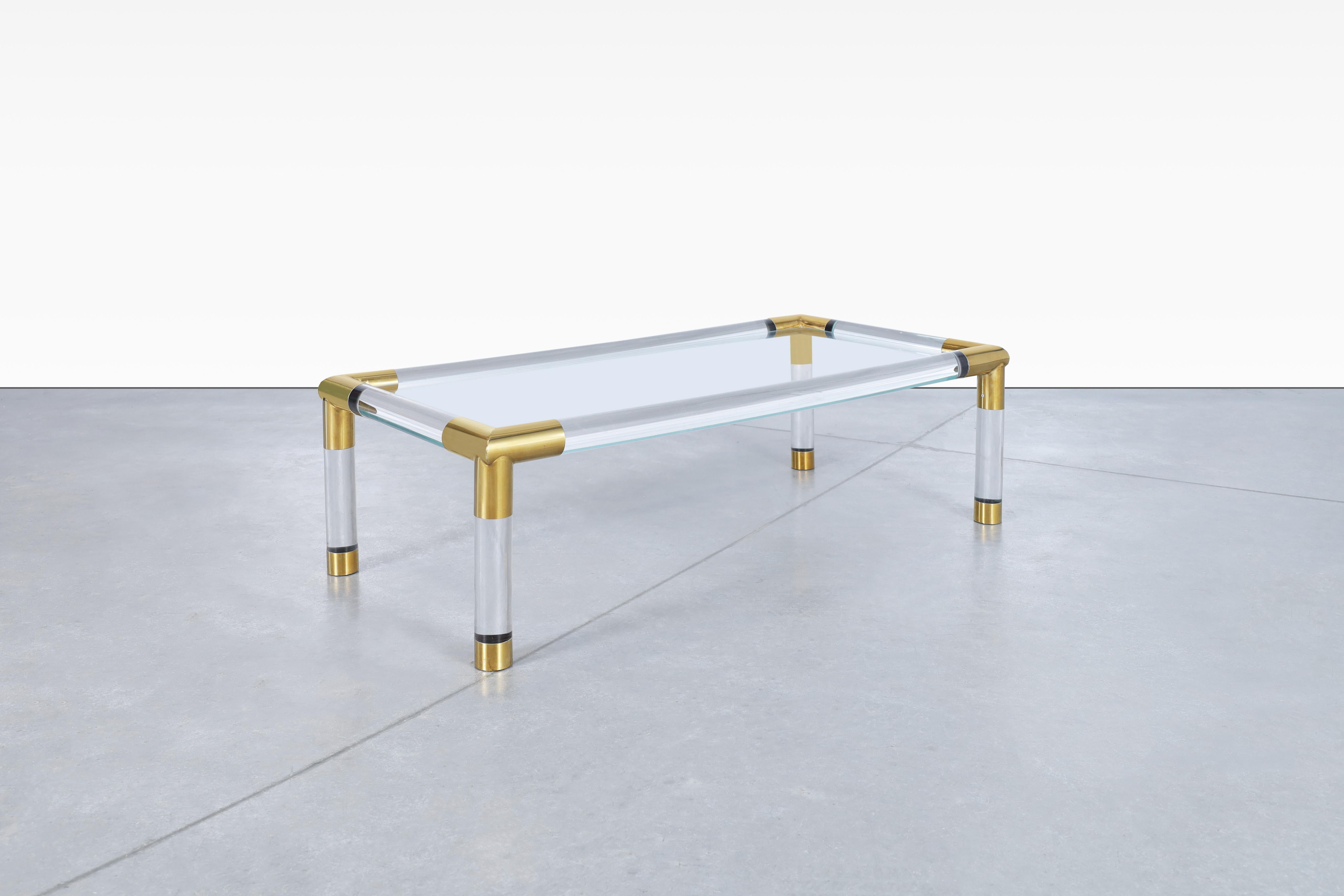 Late 20th Century Italian Modernist Brass and Lucite Coffee Table For Sale