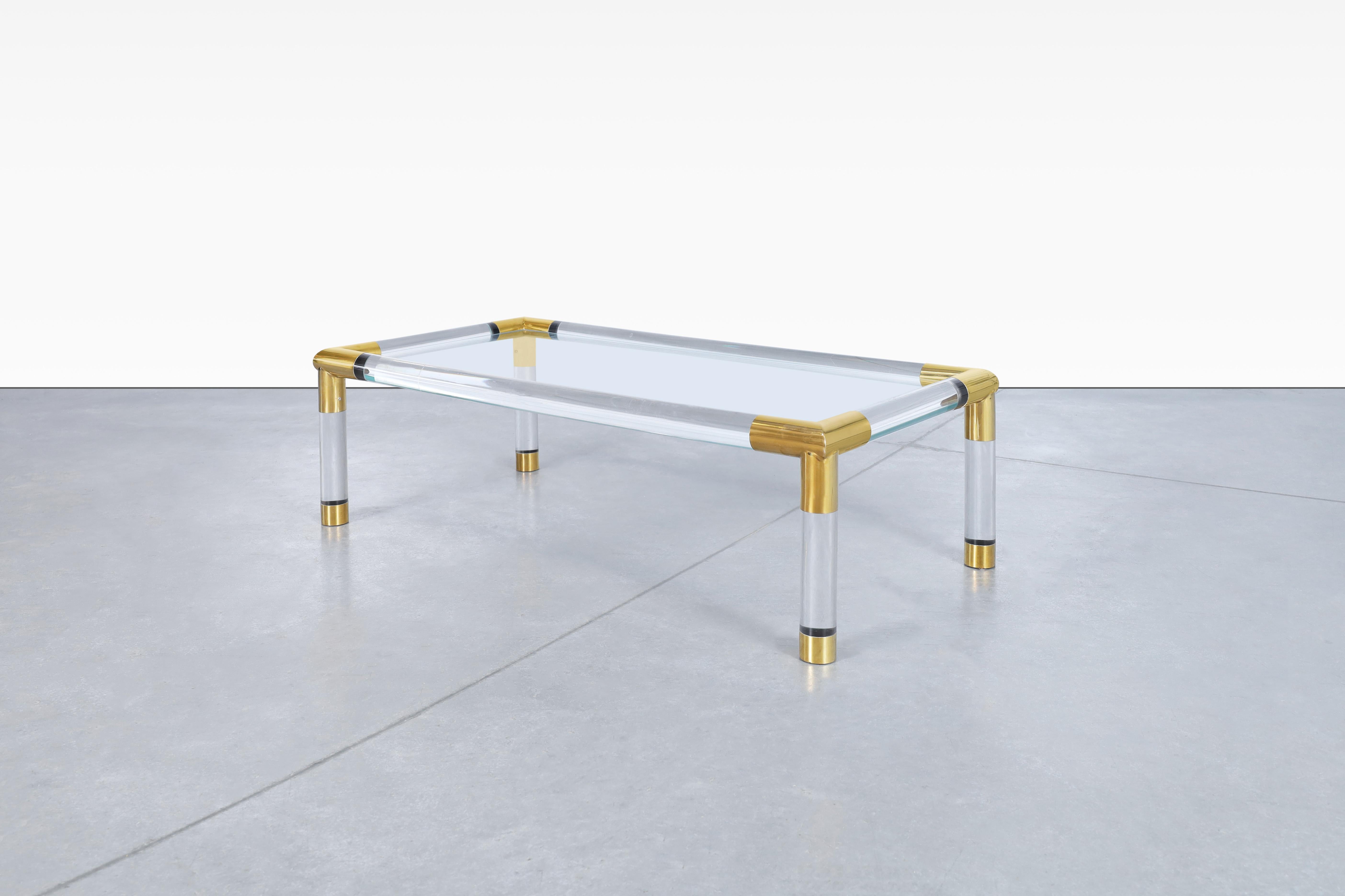 Italian Modernist Brass and Lucite Coffee Table For Sale 3