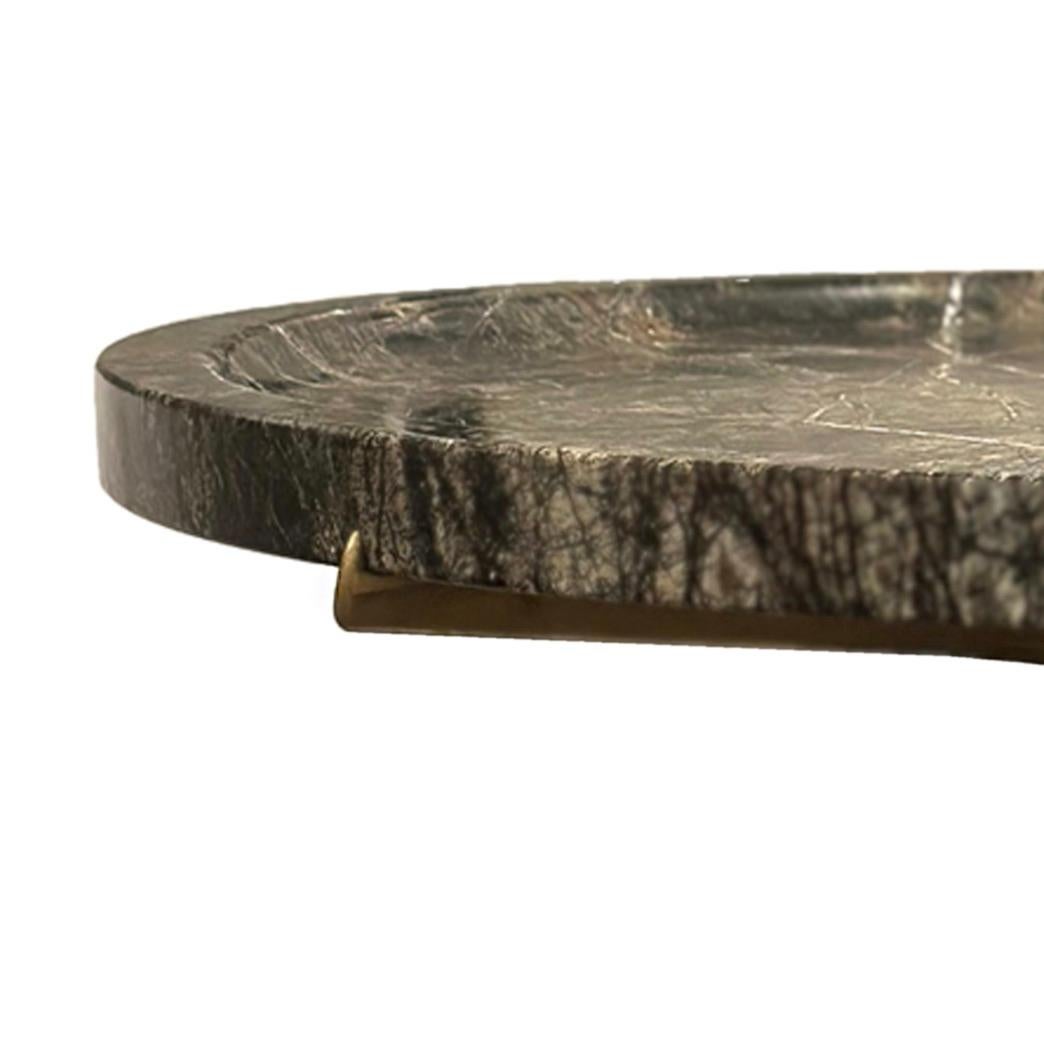 Contemporary Italian Modernist Brass and Marble Top End Tables For Sale