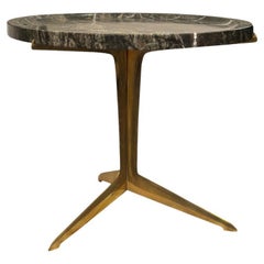Italian Modernist Brass and Marble Top End Tables
