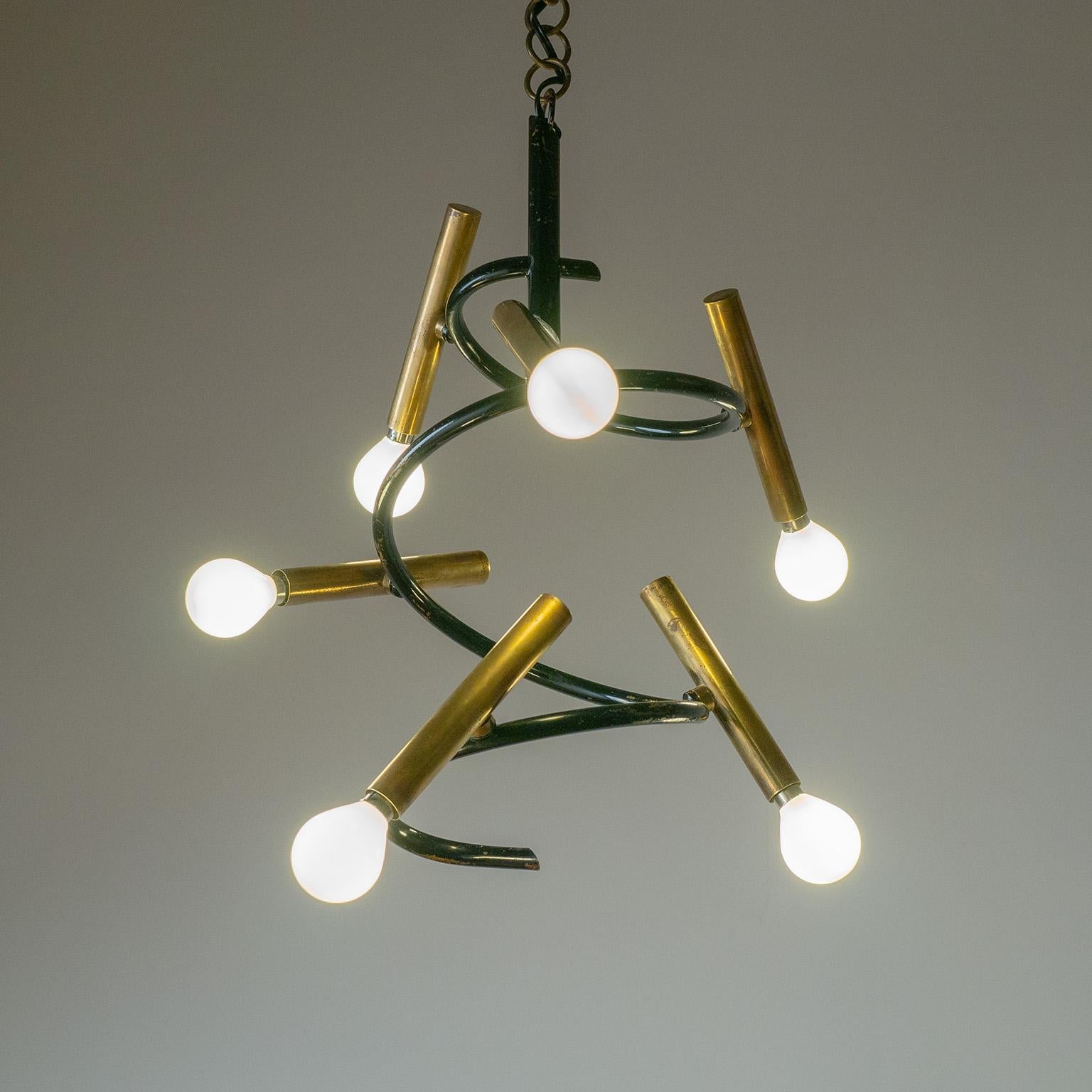 Mid-Century moderno Lampadario italiano modernista in ottone, anni '50 in vendita
