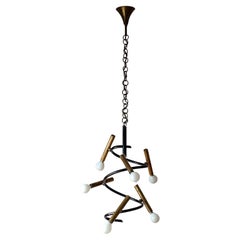 Lampadario italiano modernista in ottone, anni '50