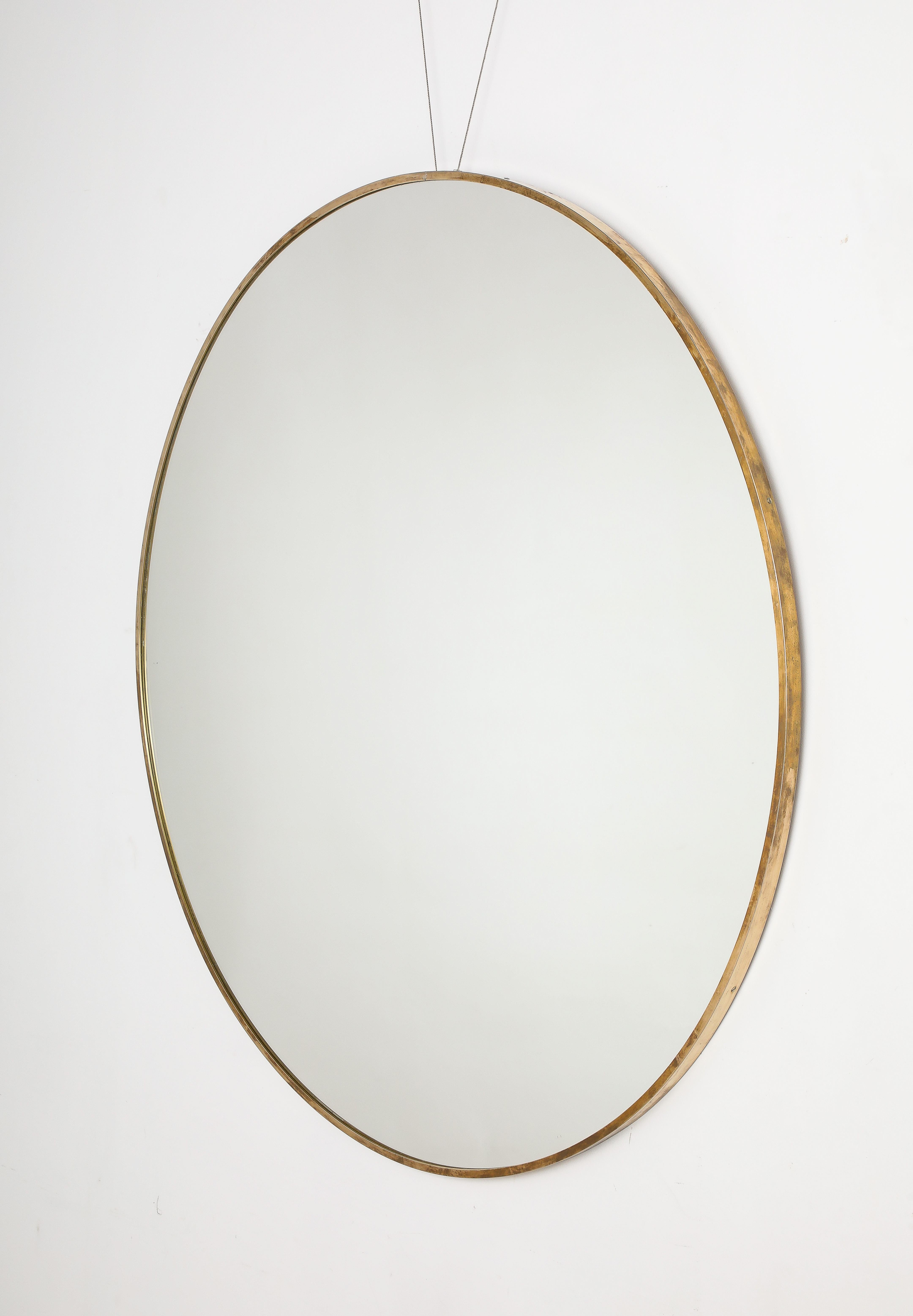 Mid-Century Modern Italian Modernist Brass Circular Wall Mirror, Italy, circa 1950  For Sale