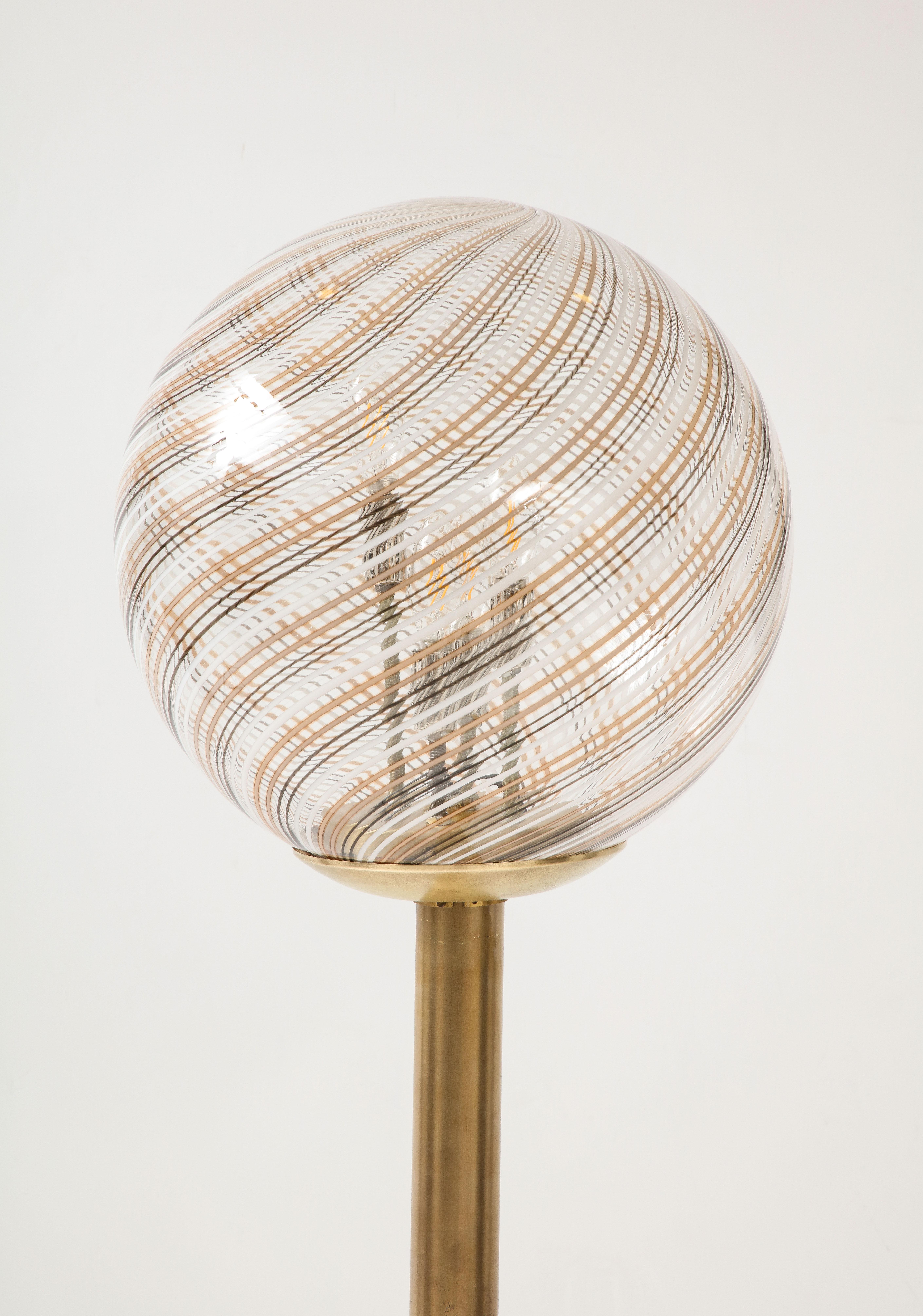 Italian Modernist Brass Floor Lamp with Glass Globe, circa 1970 For Sale 5