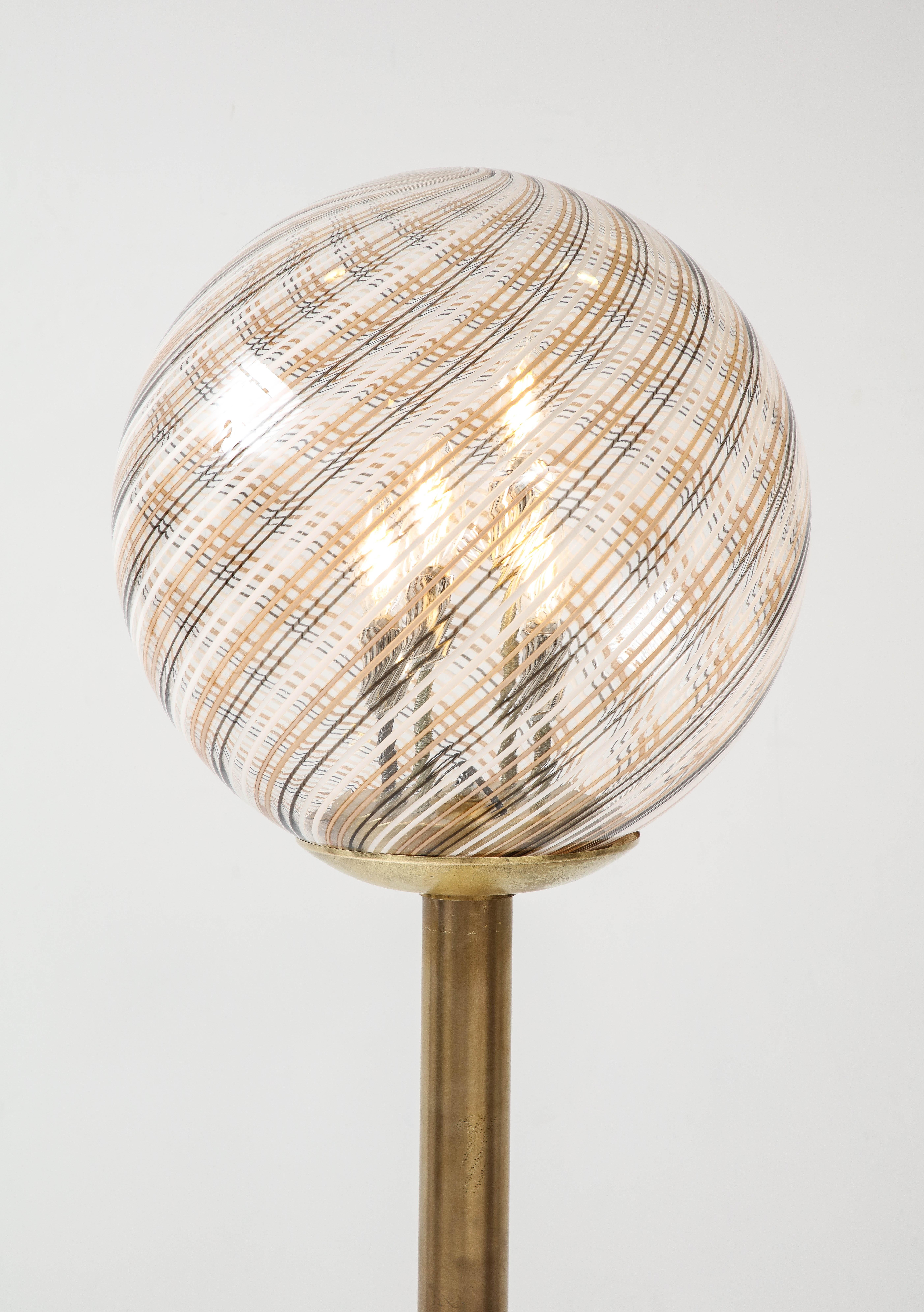 Italian Modernist Brass Floor Lamp with Glass Globe, circa 1970 For Sale 6