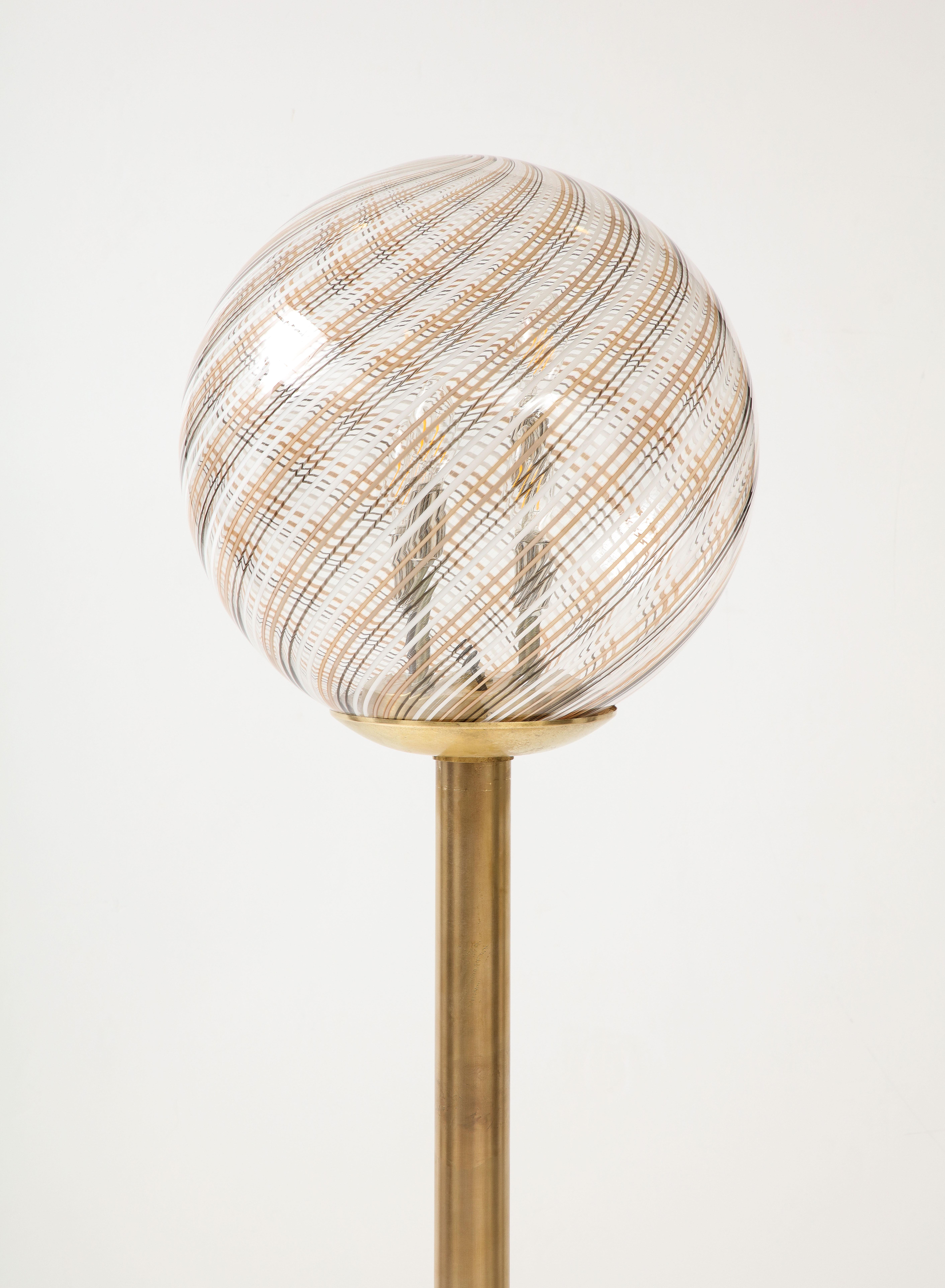 Italian Modernist Brass Floor Lamp with Glass Globe, circa 1970 In Good Condition For Sale In New York, NY