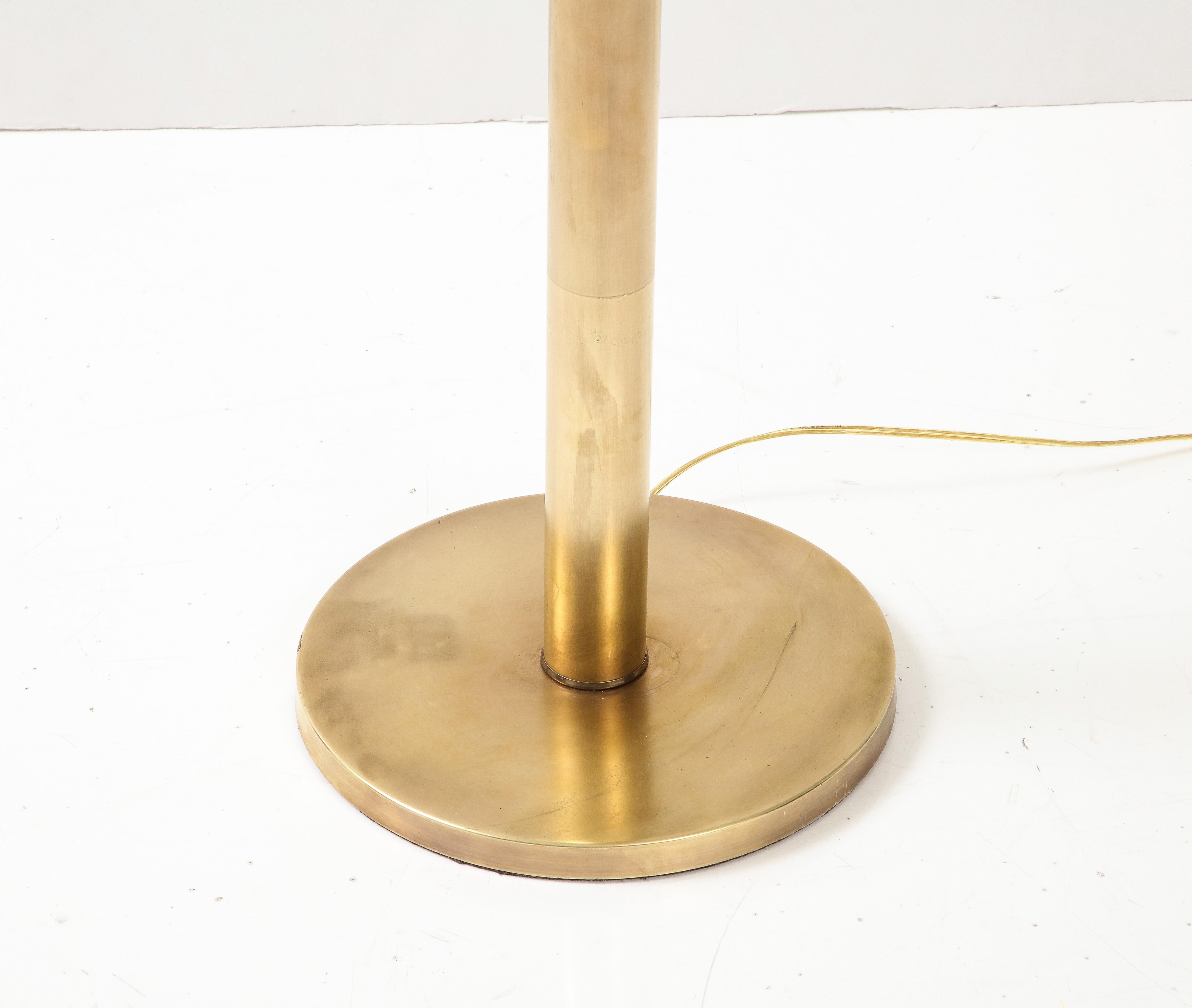 Late 20th Century Italian Modernist Brass Floor Lamp with Glass Globe, circa 1970 For Sale