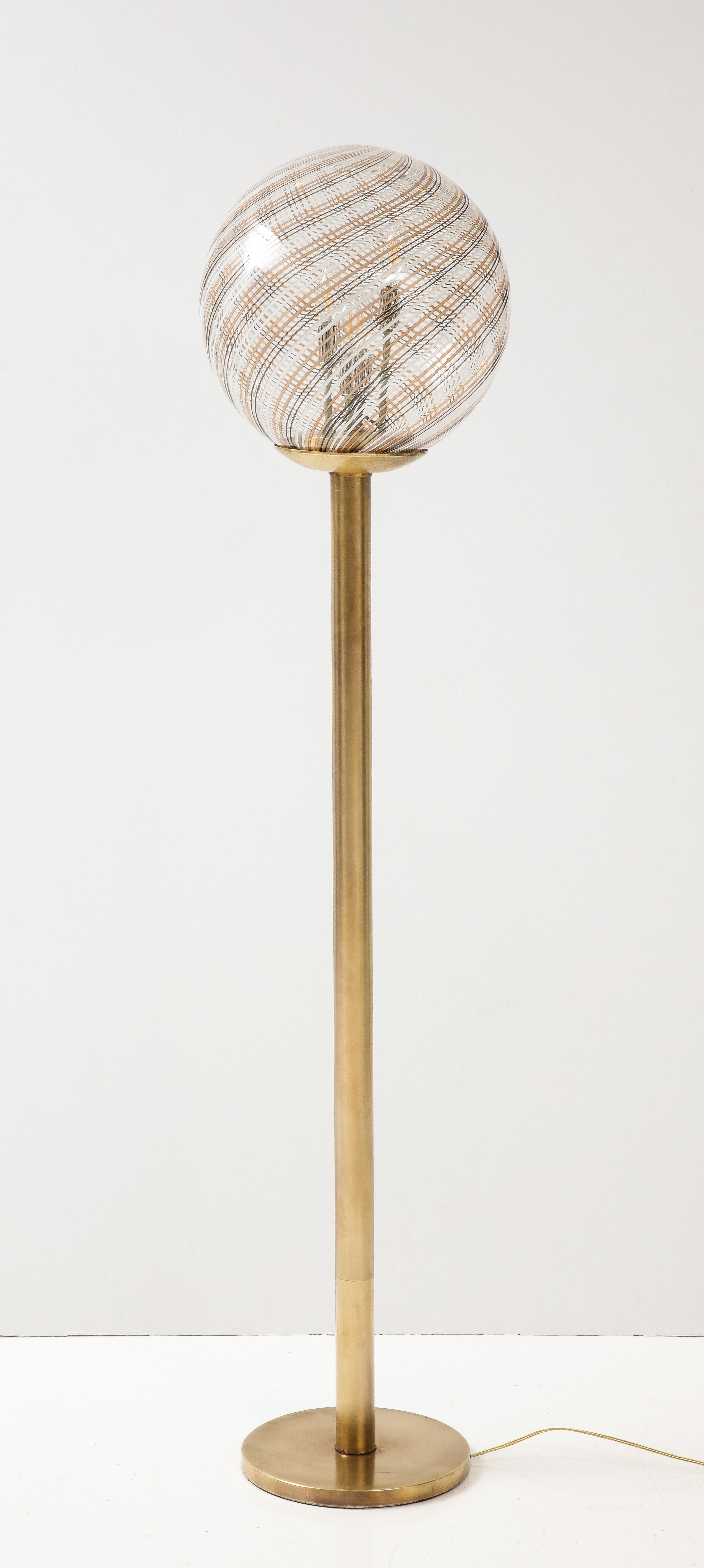 Italian Modernist Brass Floor Lamp with Glass Globe, circa 1970 For Sale 2