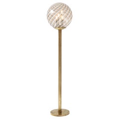 Italian Modernist Brass Floor Lamp with Glass Globe, circa 1970
