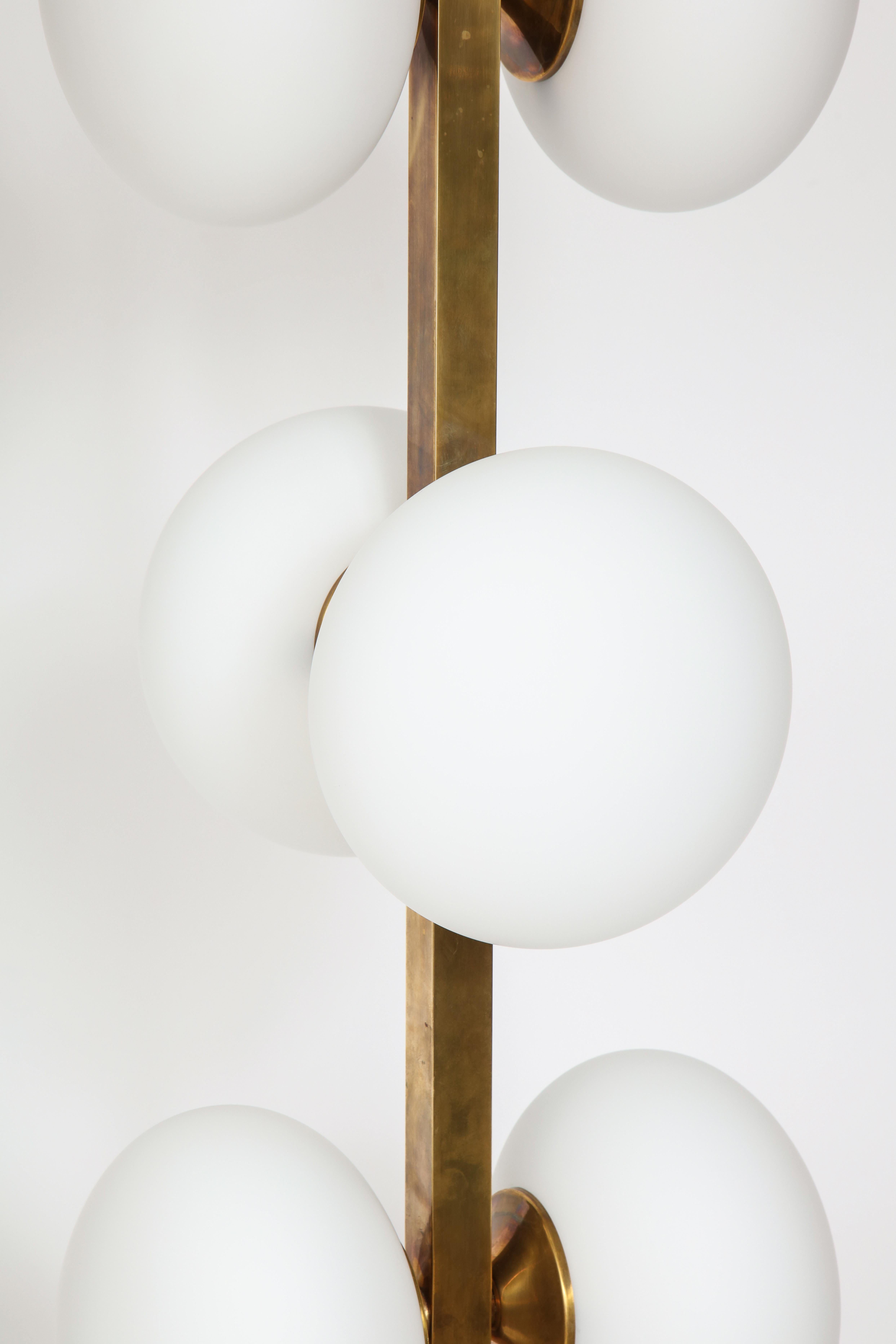 Italian Modernist Brass Floor Lamp with Opaque Glass Globe Lights 3