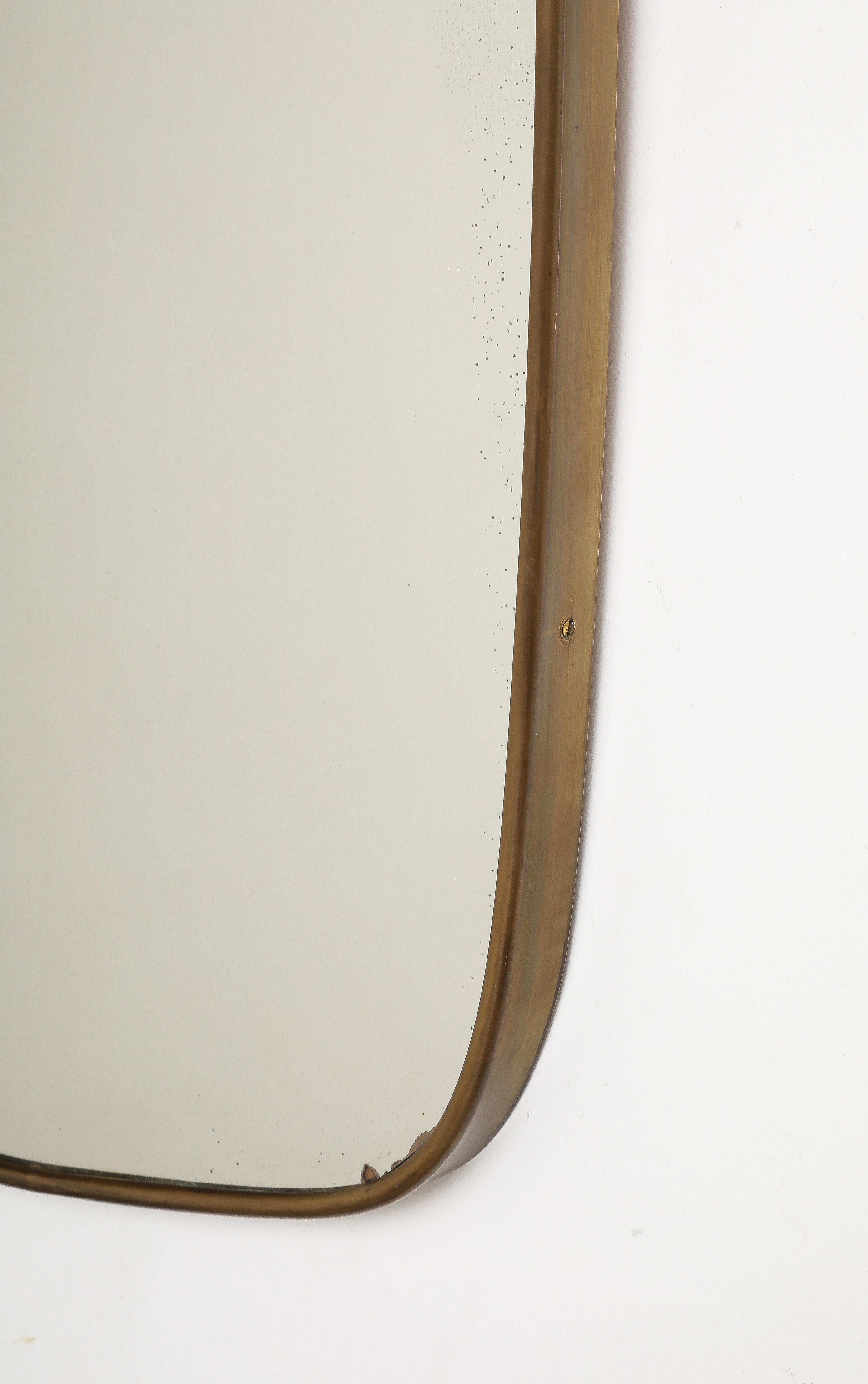 Italian Modernist Brass Framed Wall Mirror, circa 1950  In Good Condition For Sale In New York, NY