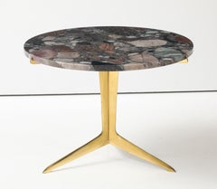 Italian Modernist Brass, Granite Side Table