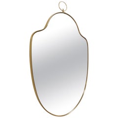 Vintage Italian Modernist Brass Mirror with a Decorative Ring at the Top