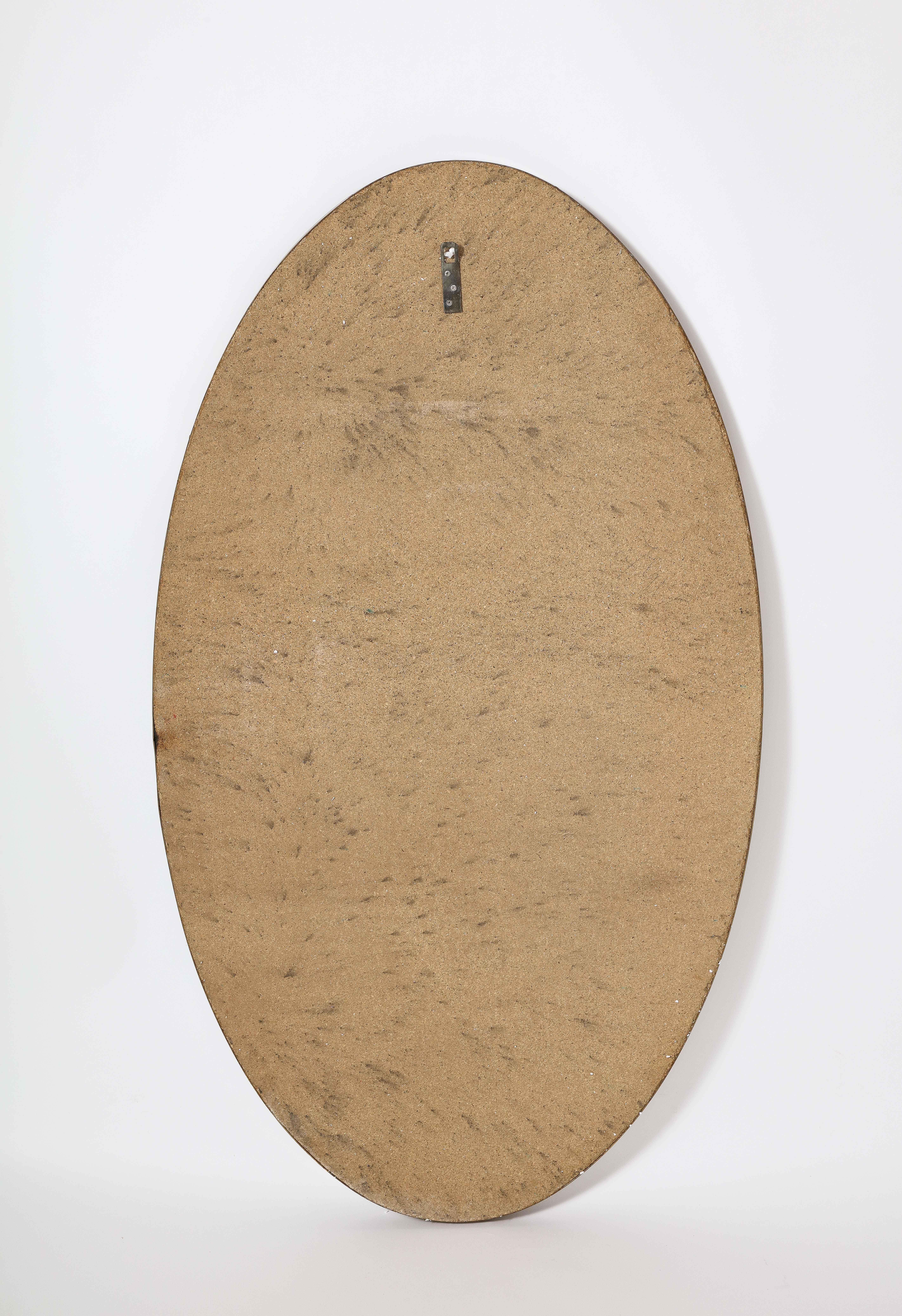 Italian Modernist Brass Oval Grand Scale Wall Mirror, Italy, circa 1950 For Sale 7