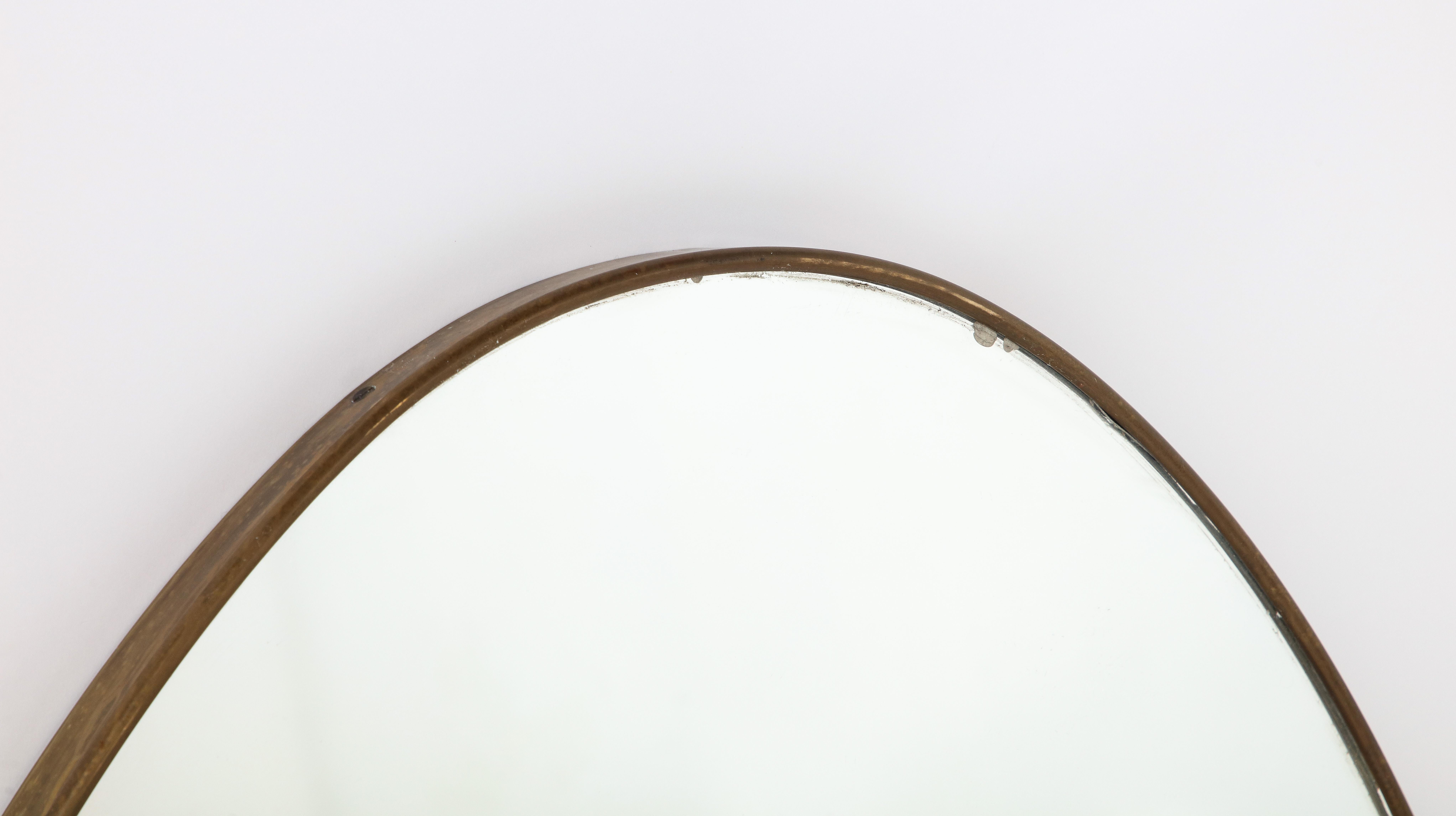 Italian Modernist Brass Oval Grand Scale Wall Mirror, Italy, circa 1950 In Good Condition For Sale In New York, NY