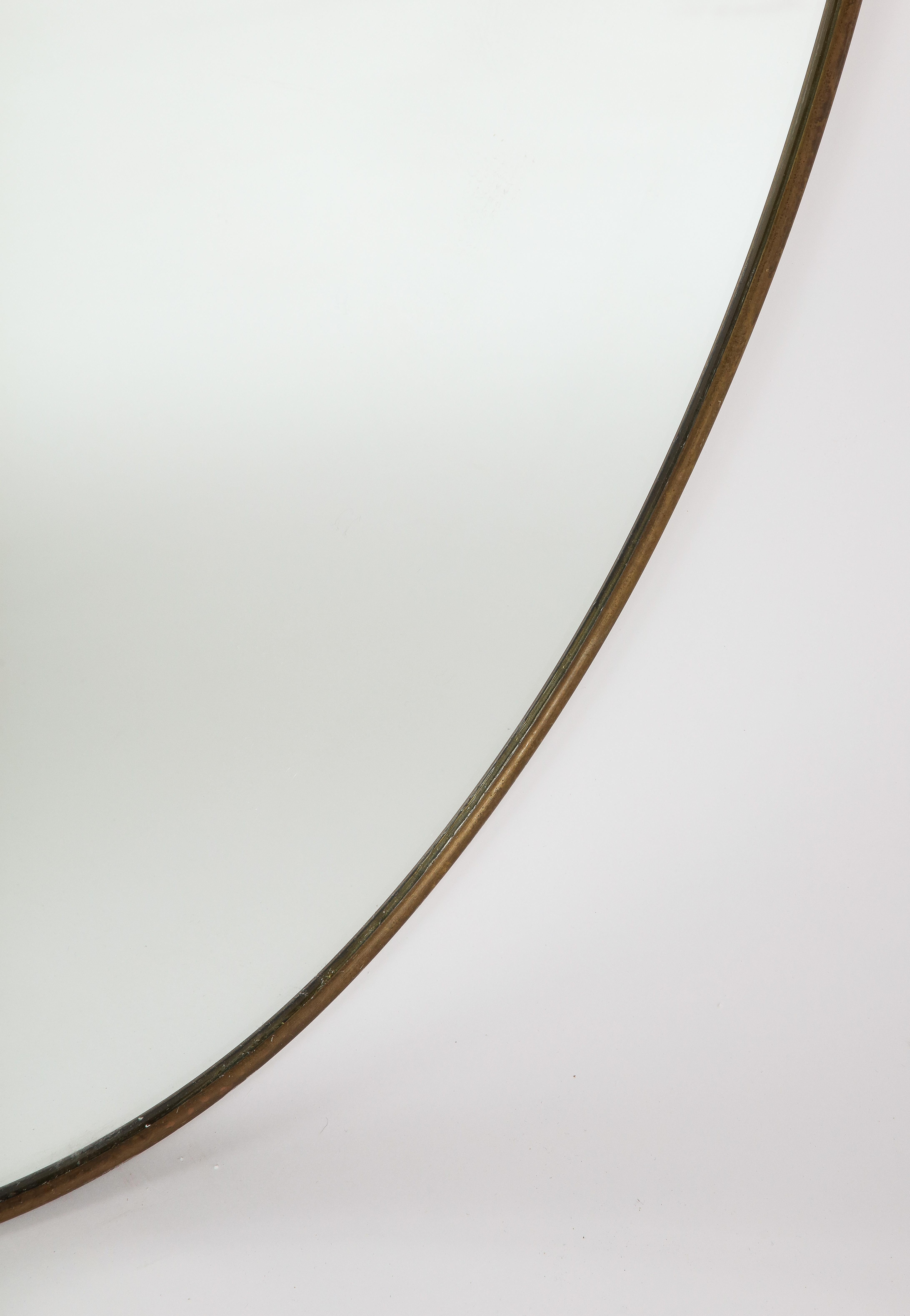Italian Modernist Brass Oval Grand Scale Wall Mirror, Italy, circa 1950 For Sale 1