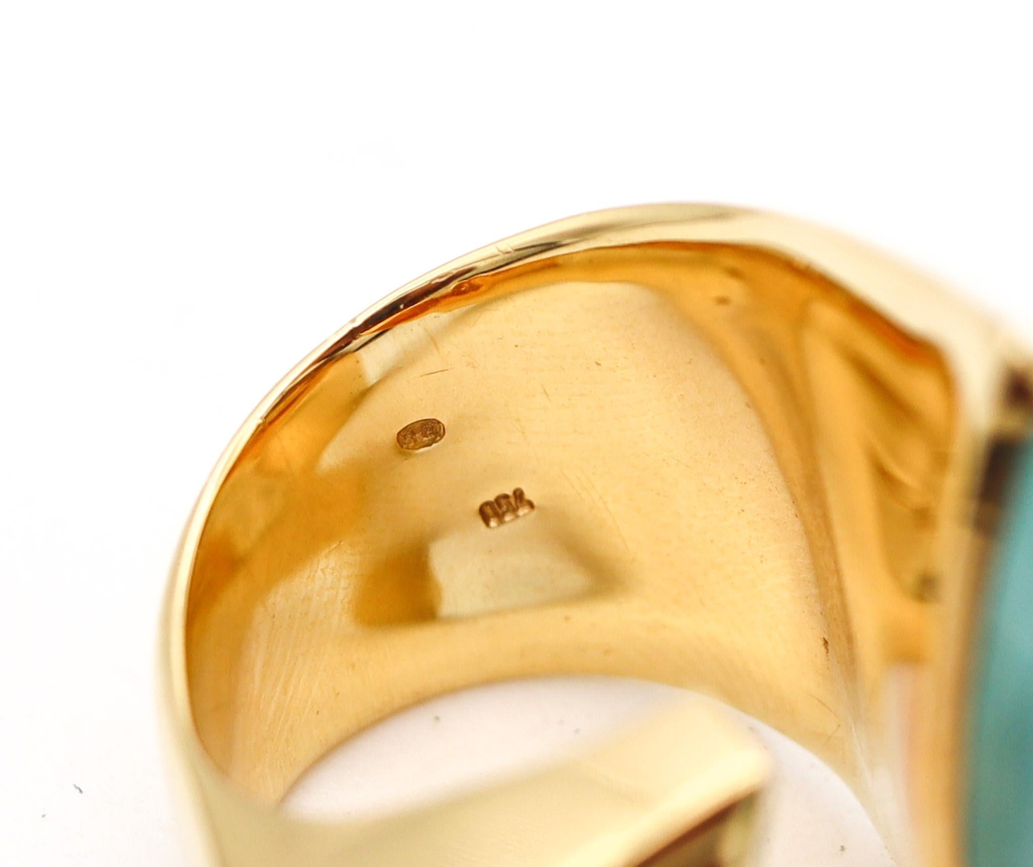 Italian Modernist Bypass Ring In 18Kt Yellow Gold 8.14 Ctw Turquoise And Citrine For Sale 1