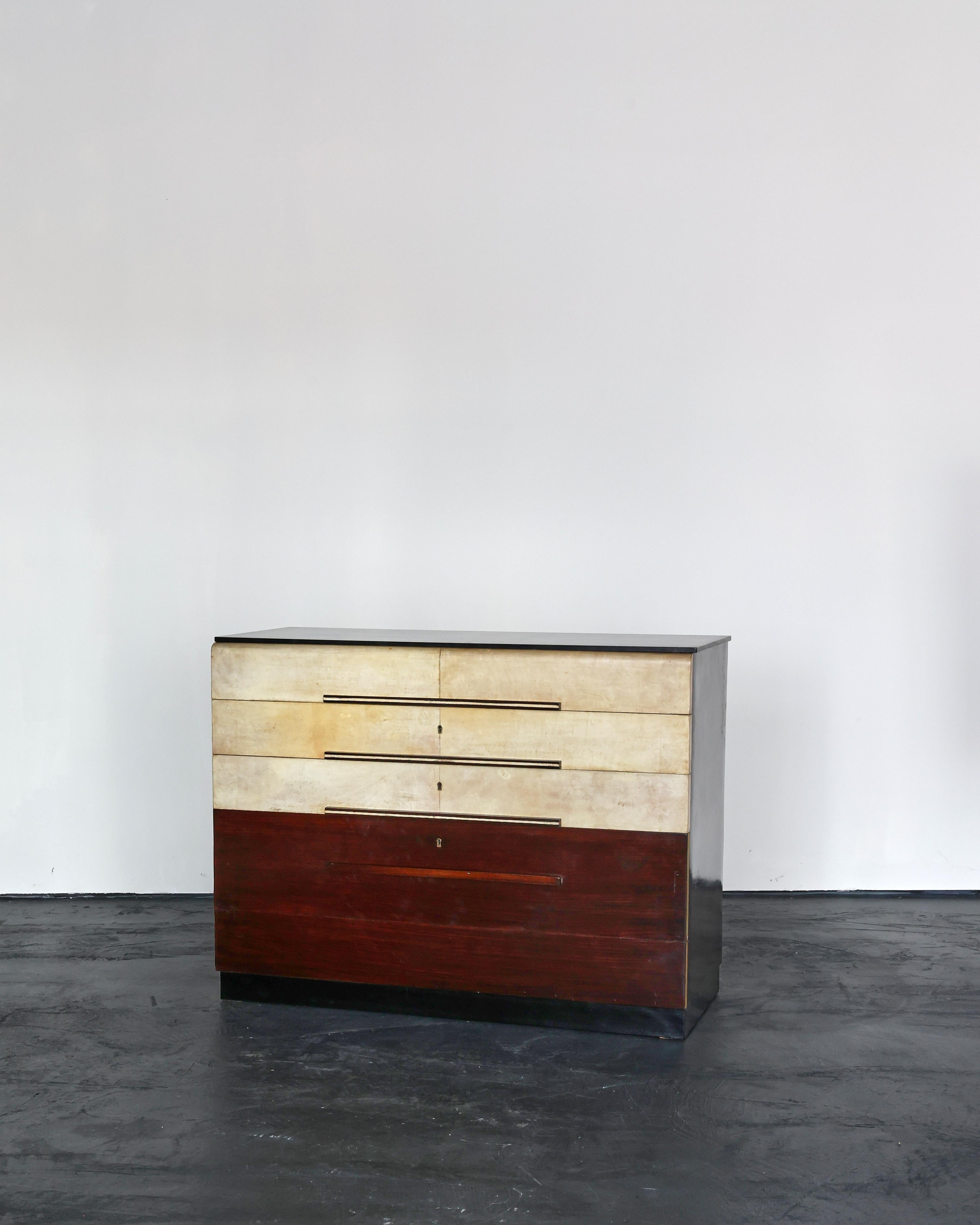 Leather Italian Modernist C.1940s Vellum Chest of Drawers For Sale