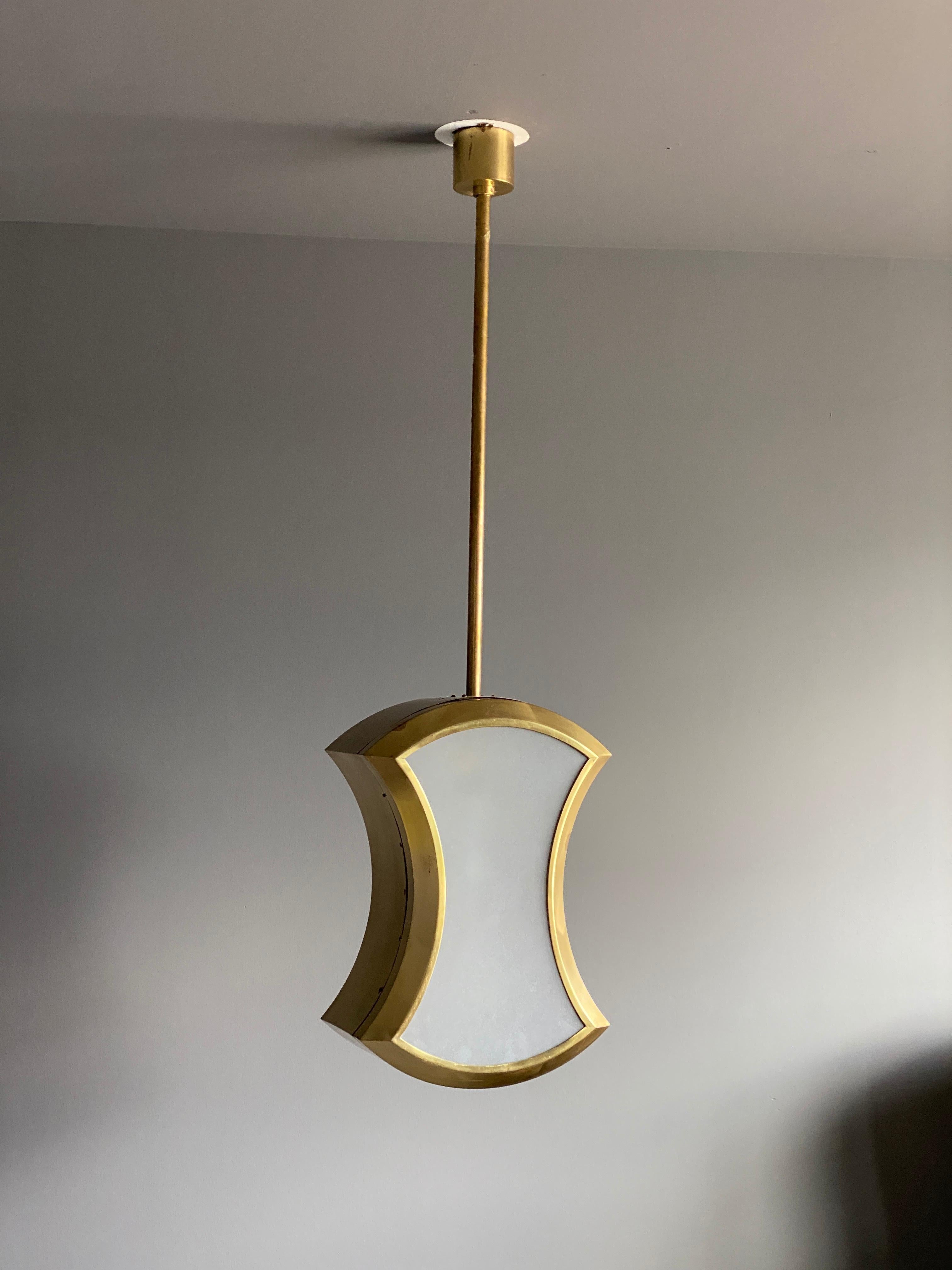 Italian, Modernist Ceiling Light / Pendant, Brass, Fogged Glass, Italy, 1950s 1