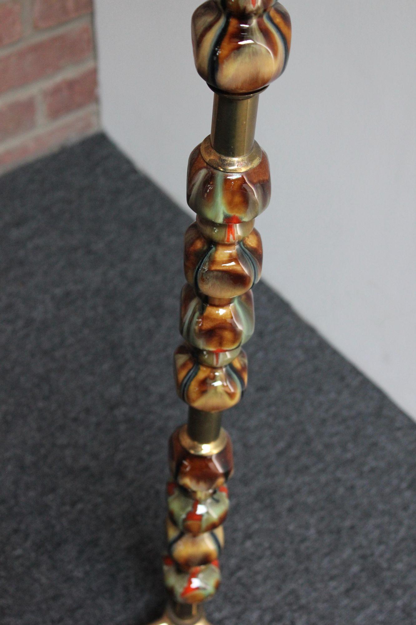 Italian Modernist Ceramic Floor Lamp with Brass Tripod Base For Sale 8