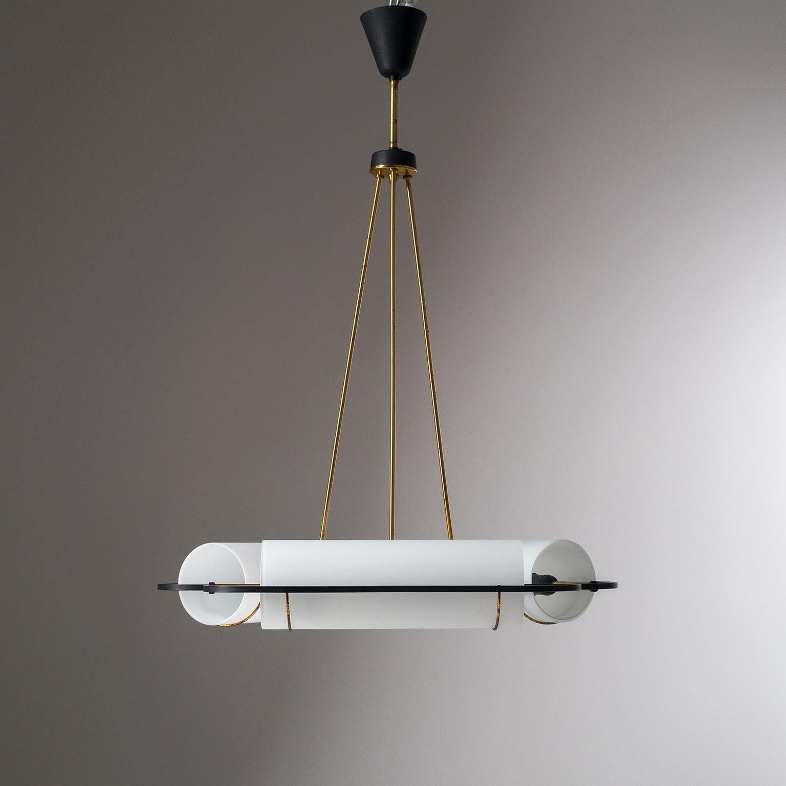 Italian Modernist Chandelier, 1950s, Satin Glass and Brass 2
