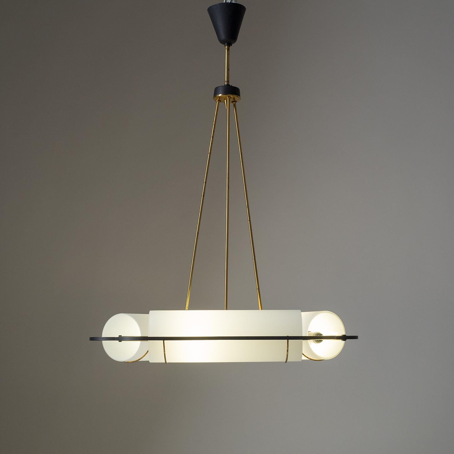 Italian Modernist Chandelier, 1950s, Satin Glass and Brass 2