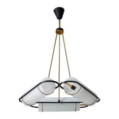 Italian Modernist Chandelier, 1950s, Satin Glass and Brass