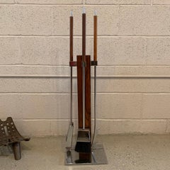 Italian Modernist Chrome and Rosewood Fireplace Tool Set
