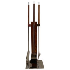 Italian Modernist Chrome and Rosewood Fireplace Tool Set