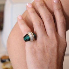 ITALIAN Modernist Chrysoprase & Onyx Ring Band In 18Kt Gold And 1.60 Cts Diamond