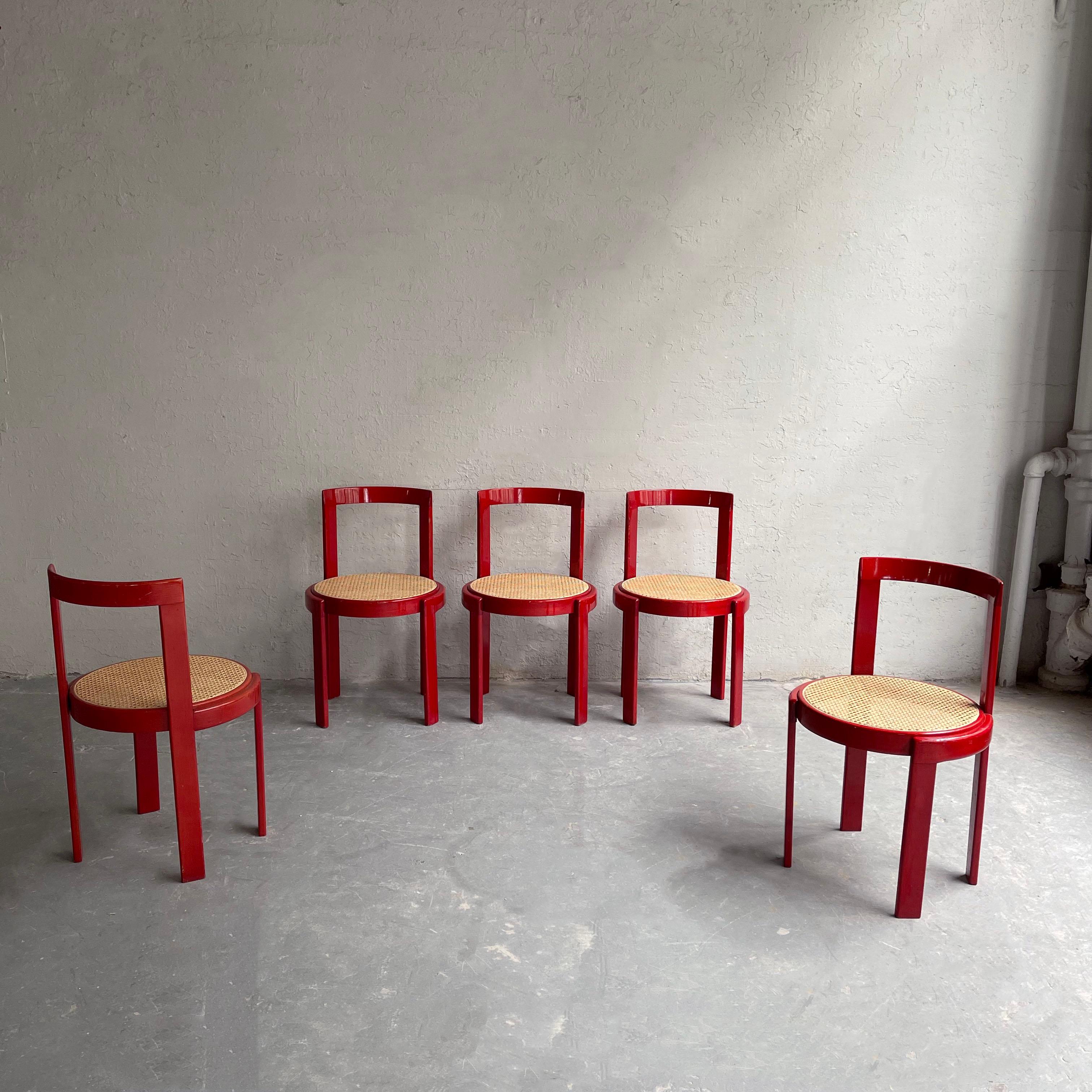 Chaises de salle à manger circulaires en bois de roseau et canne, jeu de 6 - Italie - Modernisme en vente 3