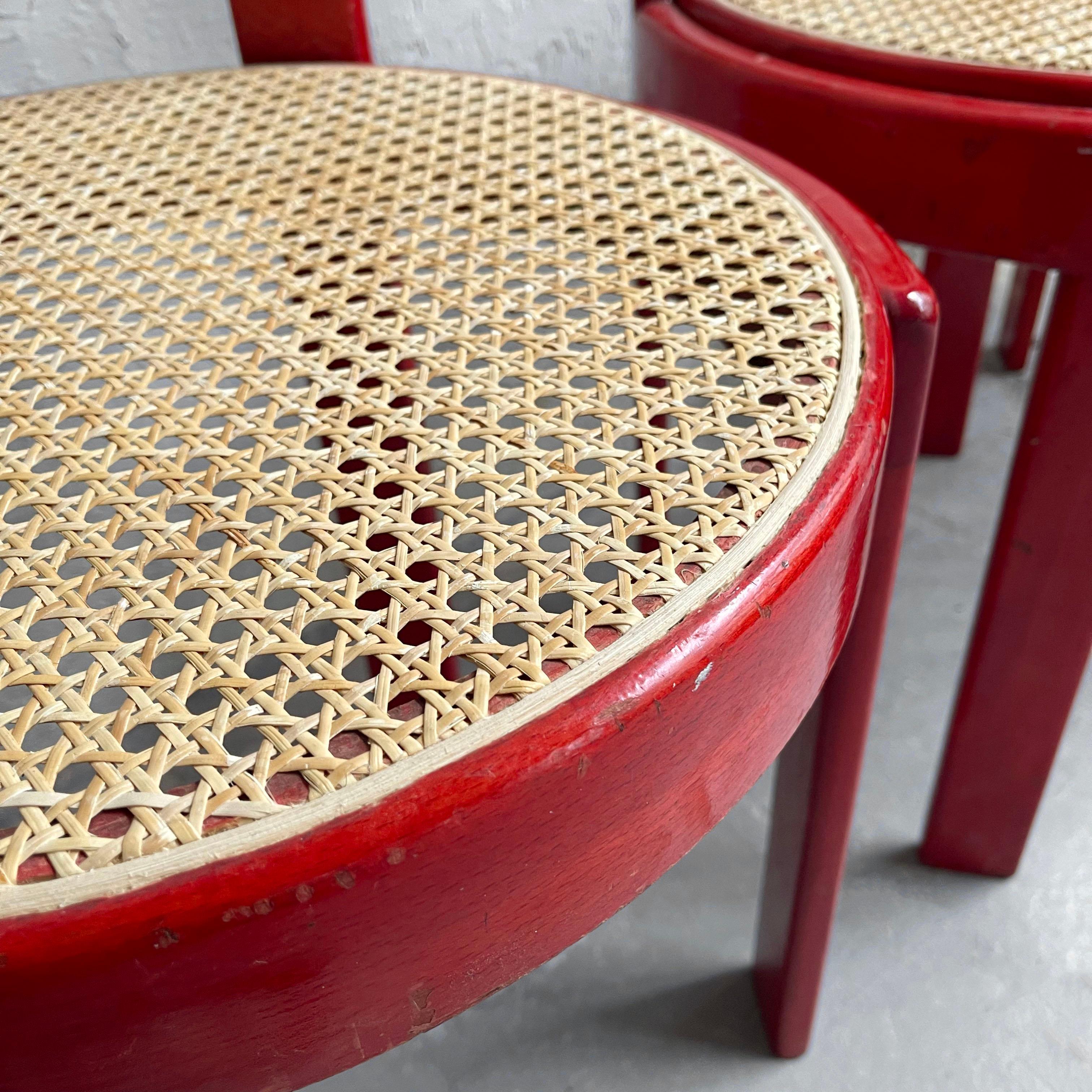 Chaises de salle à manger circulaires en bois de roseau et canne, jeu de 6 - Italie - Modernisme en vente 4