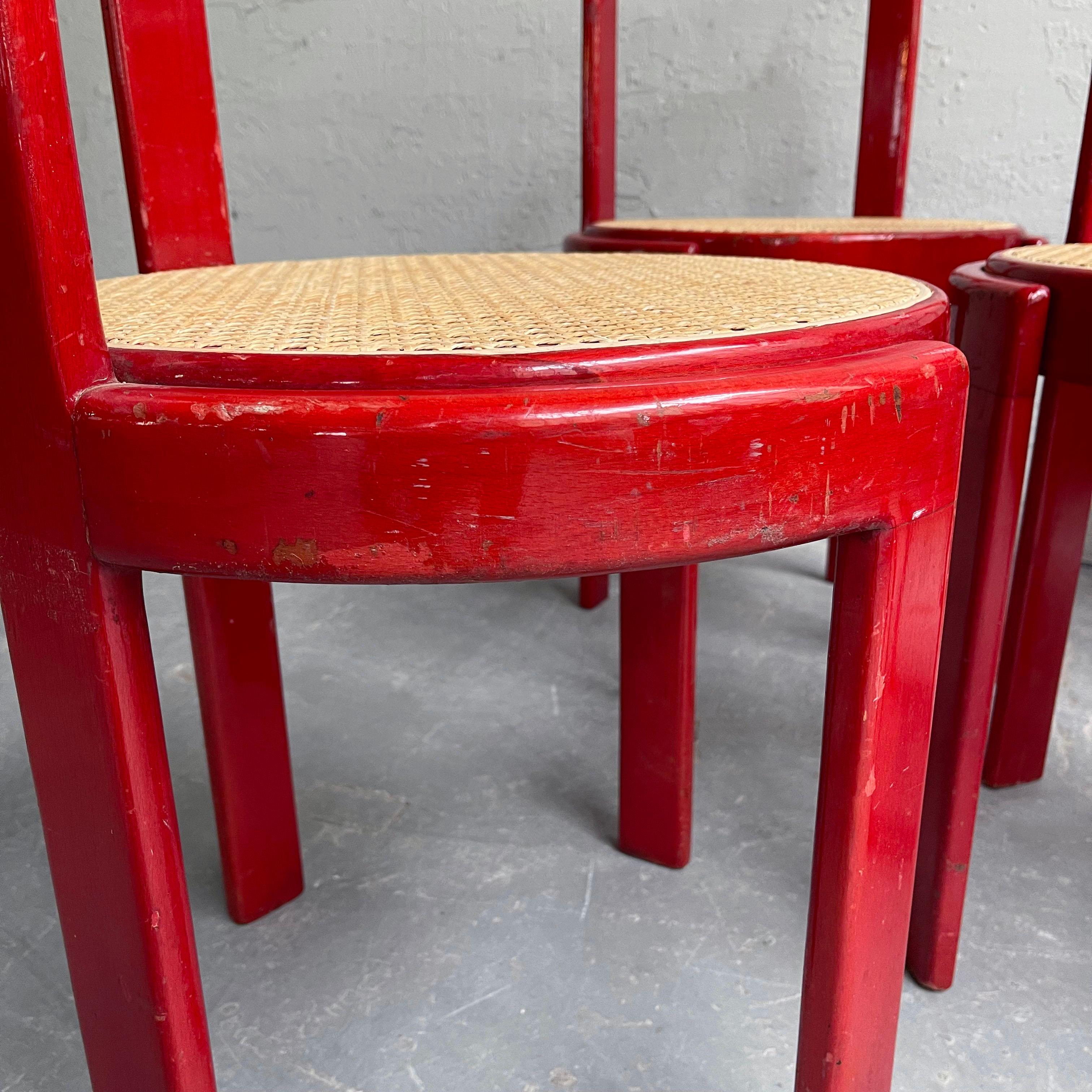 Chaises de salle à manger circulaires en bois de roseau et canne, jeu de 6 - Italie - Modernisme en vente 5