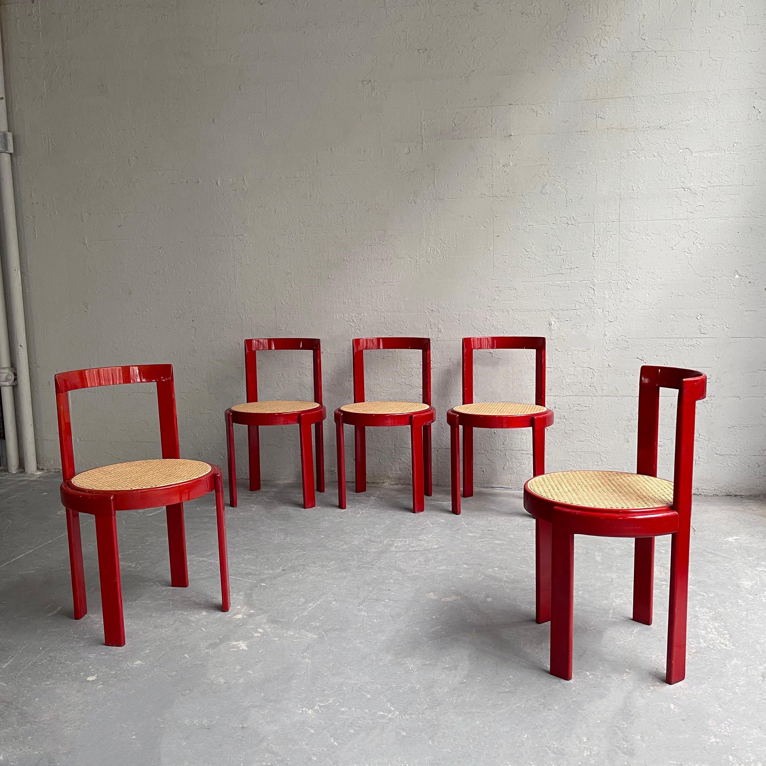 italien Chaises de salle à manger circulaires en bois de roseau et canne, jeu de 6 - Italie - Modernisme en vente