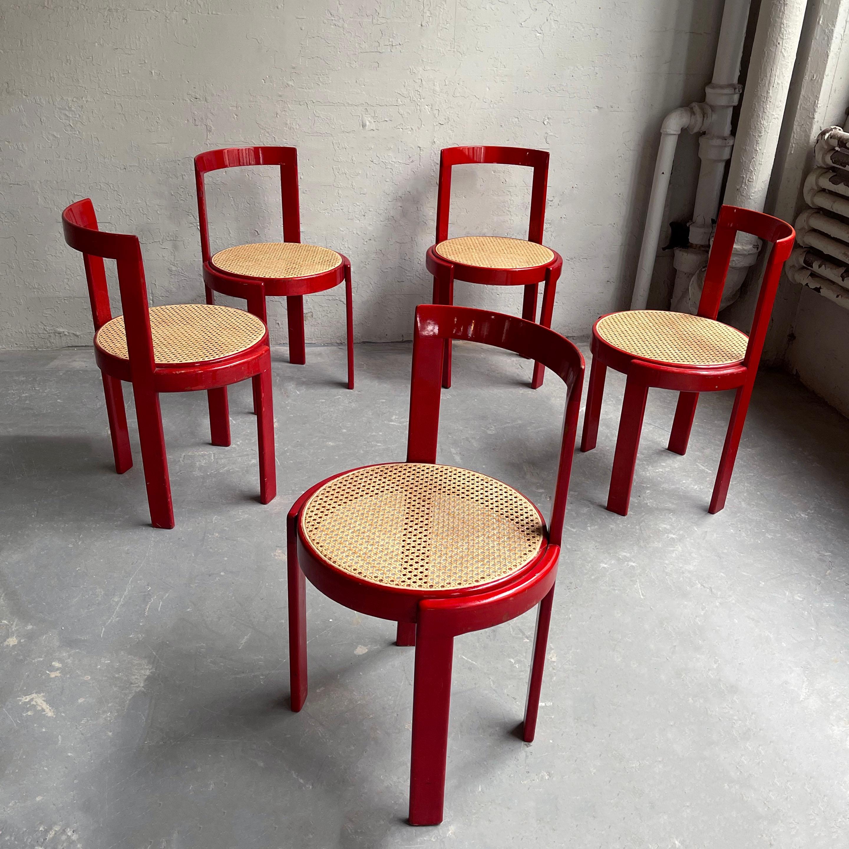 20ième siècle Chaises de salle à manger circulaires en bois de roseau et canne, jeu de 6 - Italie - Modernisme en vente