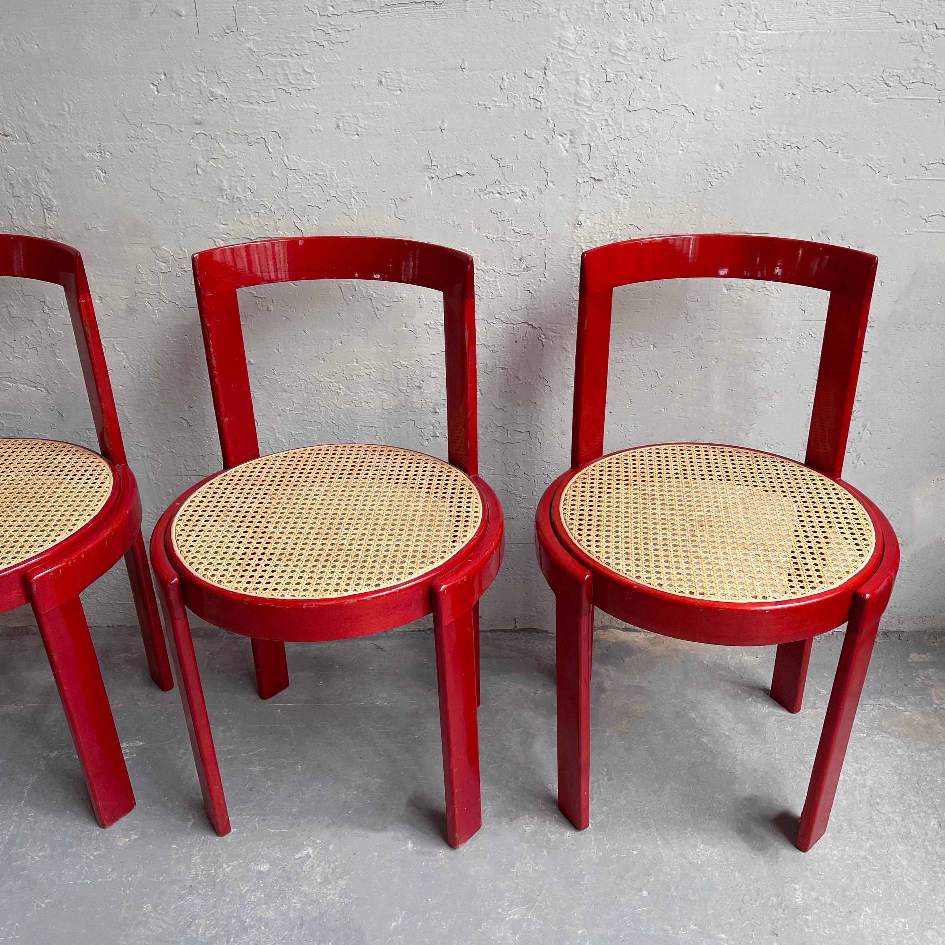 Chaises de salle à manger circulaires en bois de roseau et canne, jeu de 6 - Italie - Modernisme en vente 1