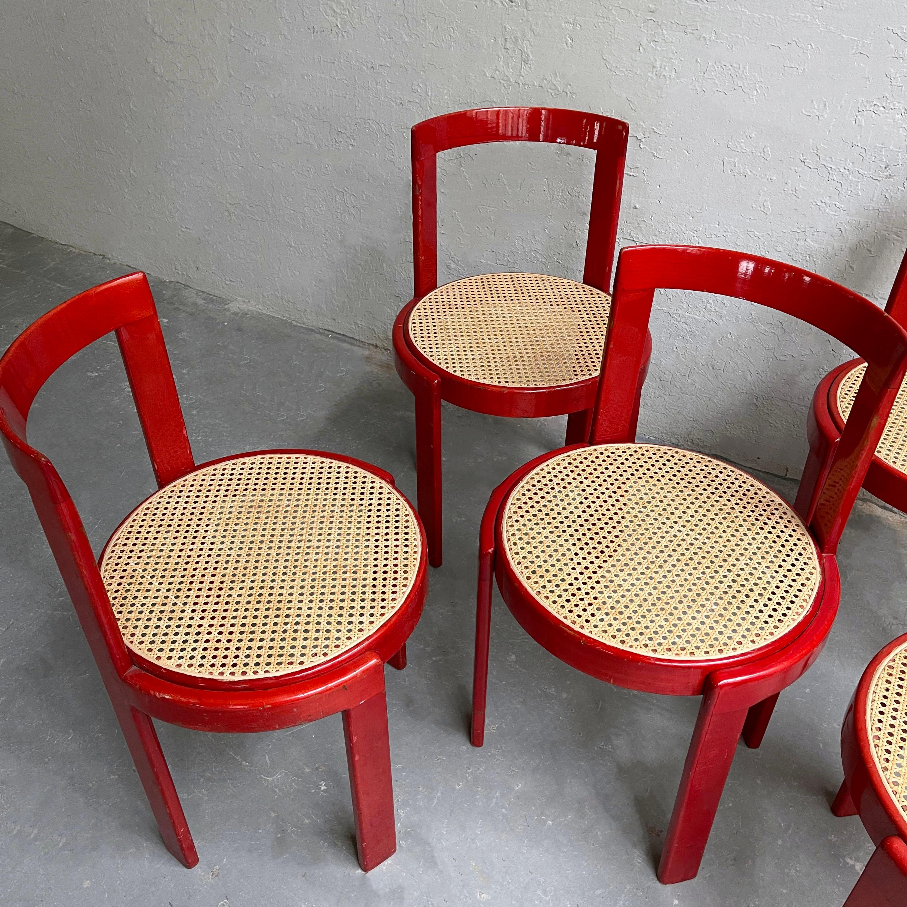 Chaises de salle à manger circulaires en bois de roseau et canne, jeu de 6 - Italie - Modernisme en vente 2