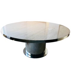 Italian Modernist Circular Travertine Top and Chrome Dining Table