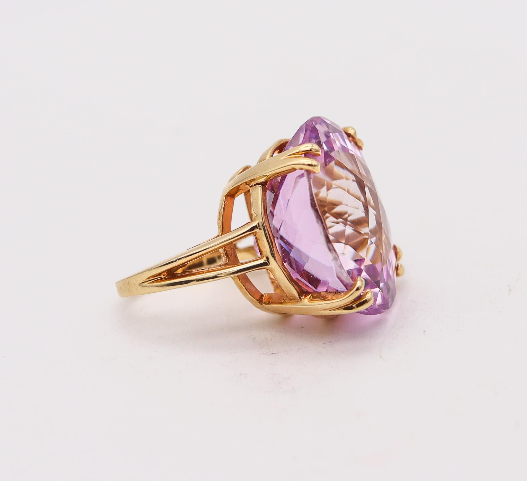 Oval Cut Italian Modernist Cocktail Ring In Solid 14Kt Yellow Gold With 52.08 Cts Kunzite For Sale