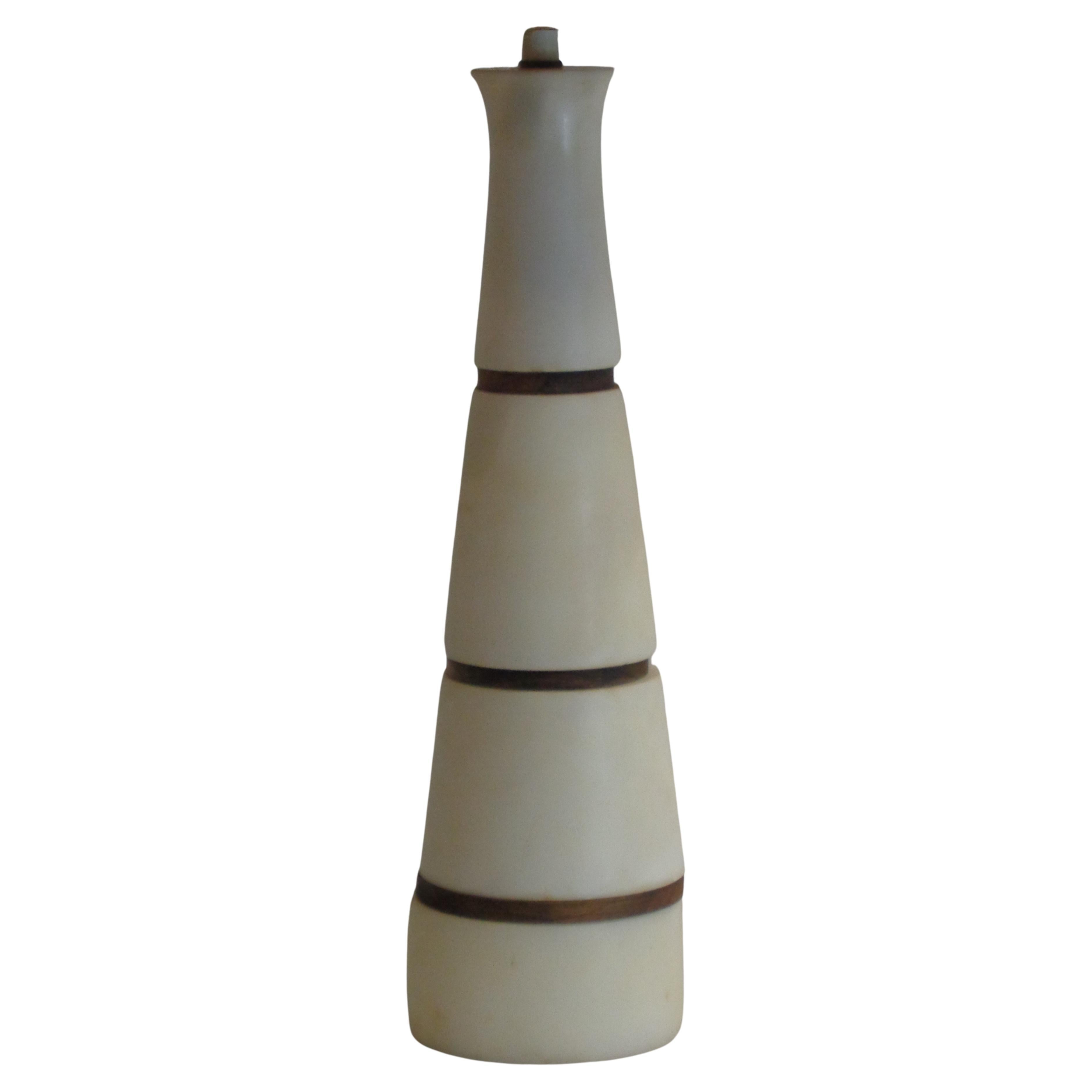 Mid-Century Modern  Italian Modernist Conical Form Alabaster and Walnut Table Lamp, 1940's For Sale